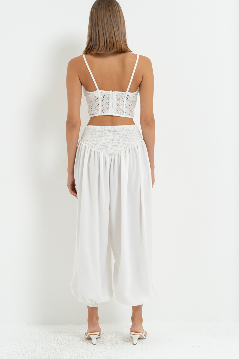 Off white Beli Lastikli Şalvar Pantolon