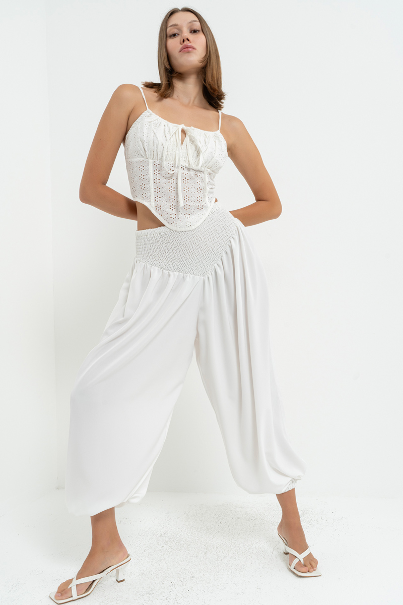 Off white Beli Lastikli Şalvar Pantolon