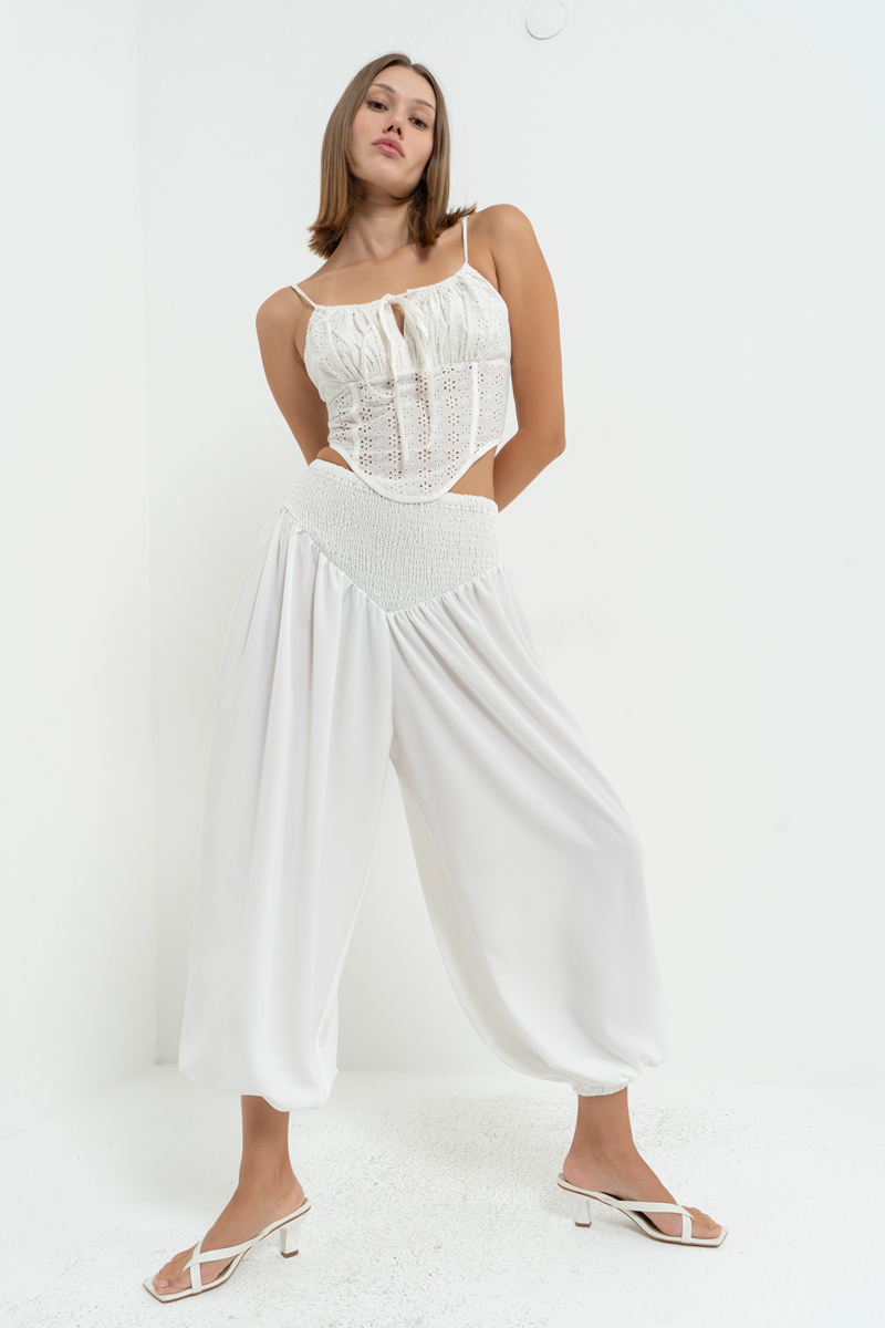 Off white Beli Lastikli Şalvar Pantolon