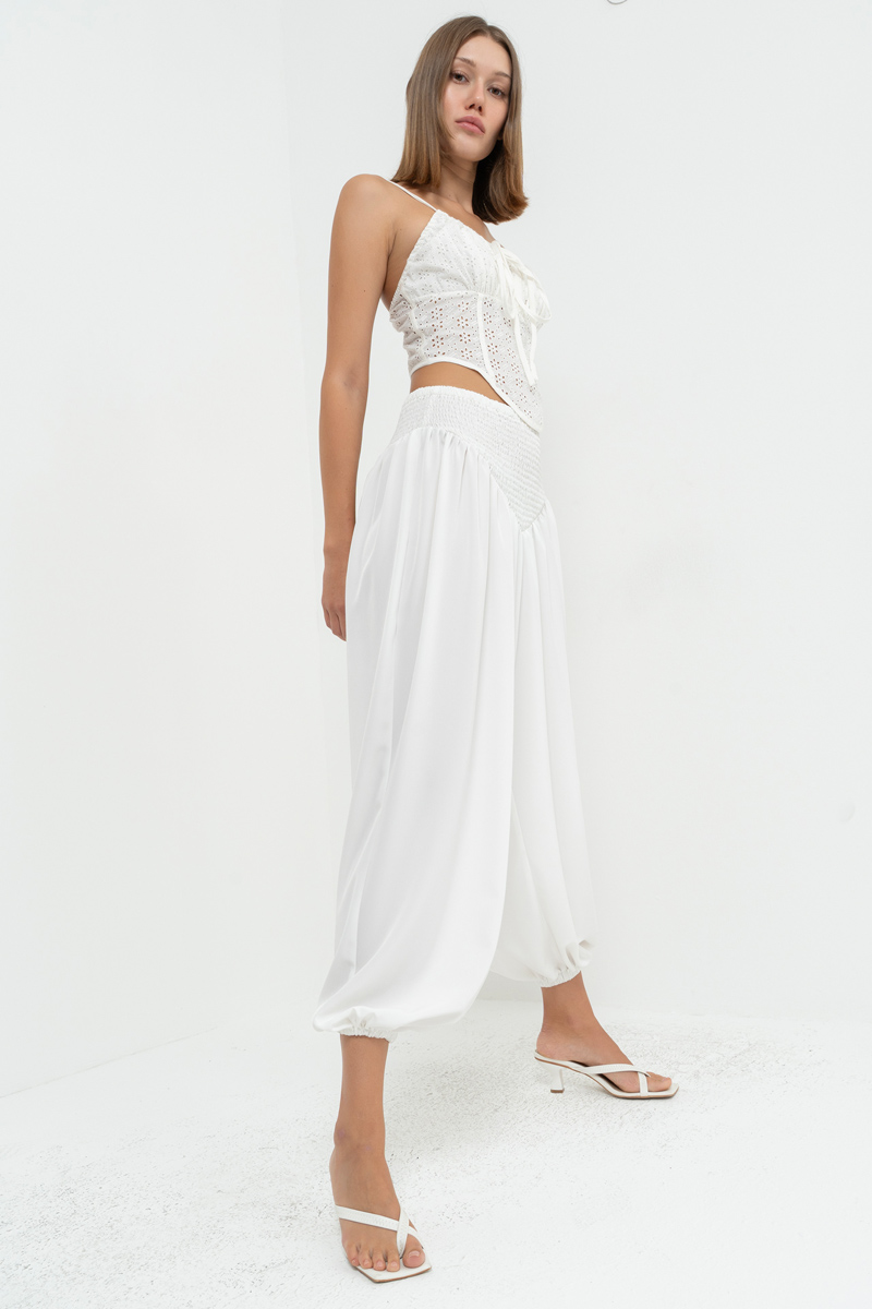 Off white Beli Lastikli Şalvar Pantolon