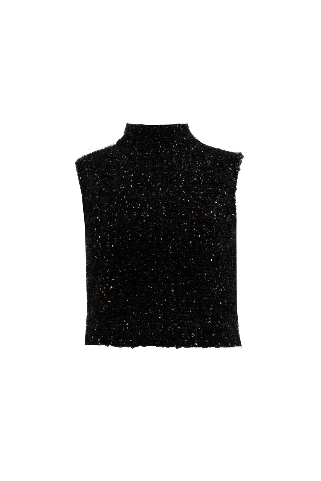 Siyah Balıkçı Yaka Simli Payetli Bluz