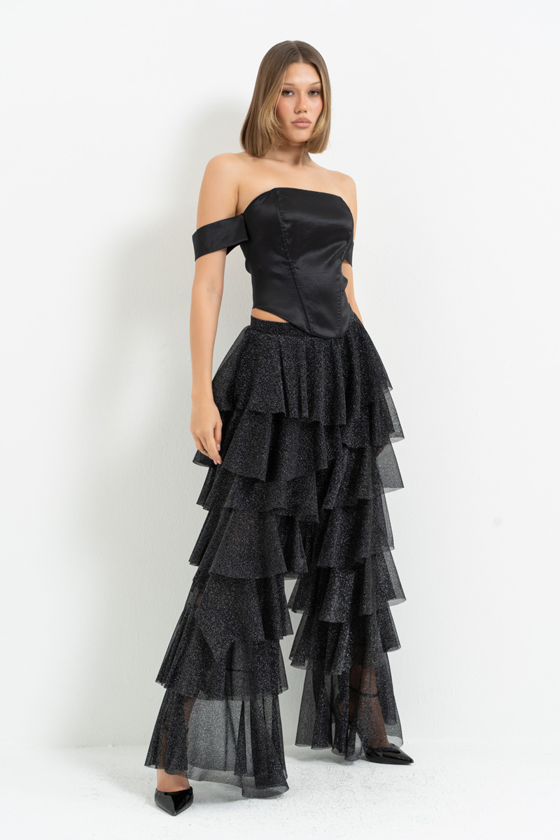 Siyah Kol Detaylı Çapraz Bağlamalı Büstiyer