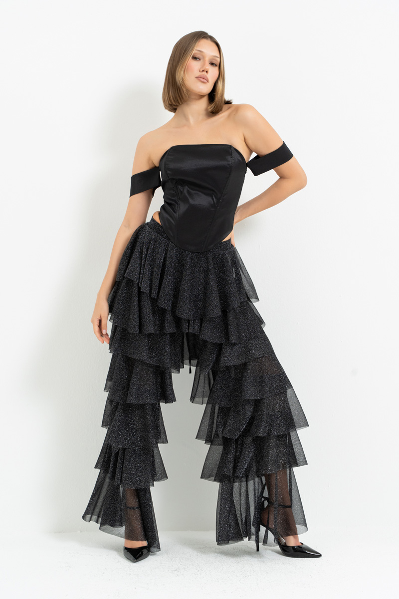 Siyah Kol Detaylı Çapraz Bağlamalı Büstiyer