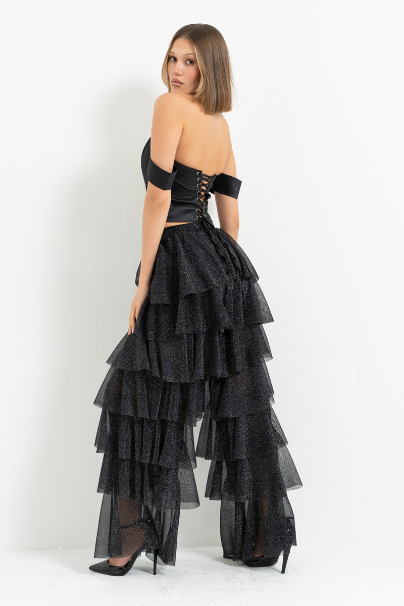 Siyah Kol Detaylı Çapraz Bağlamalı Büstiyer