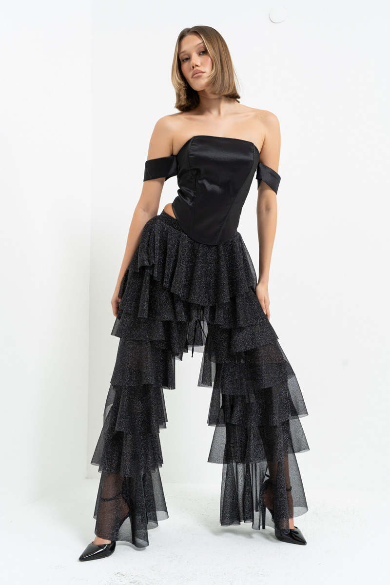 Siyah Kol Detaylı Çapraz Bağlamalı Büstiyer