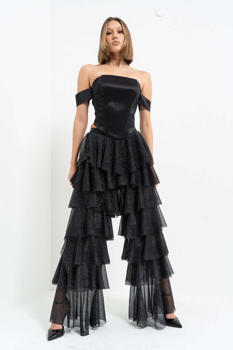 Siyah Kol Detaylı Çapraz Bağlamalı Büstiyer