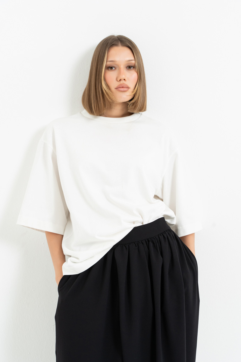 Siyah Önü Asimetrik Kapamalı Cepli Şalvar Pantolon