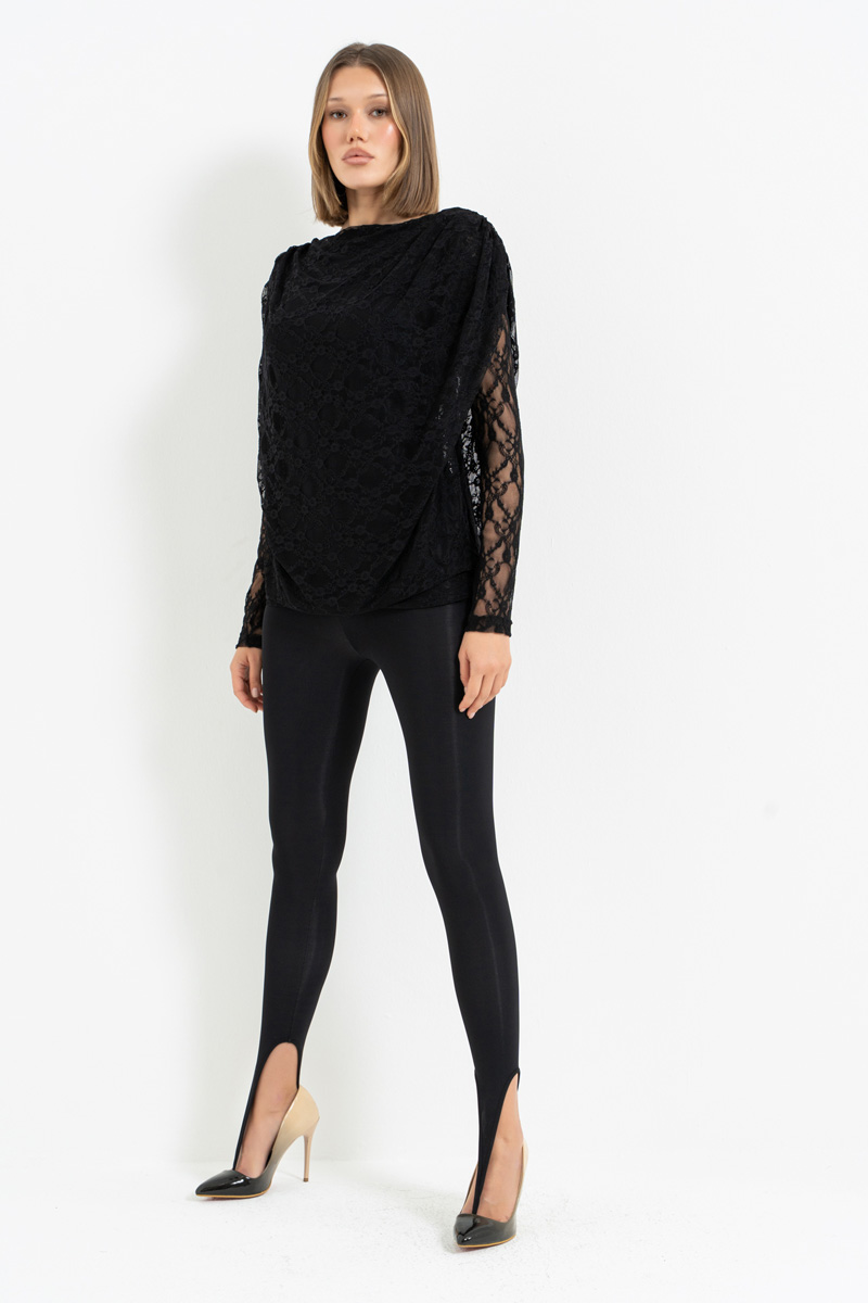 Siyah Parmak Arası Geçmeli Tayt