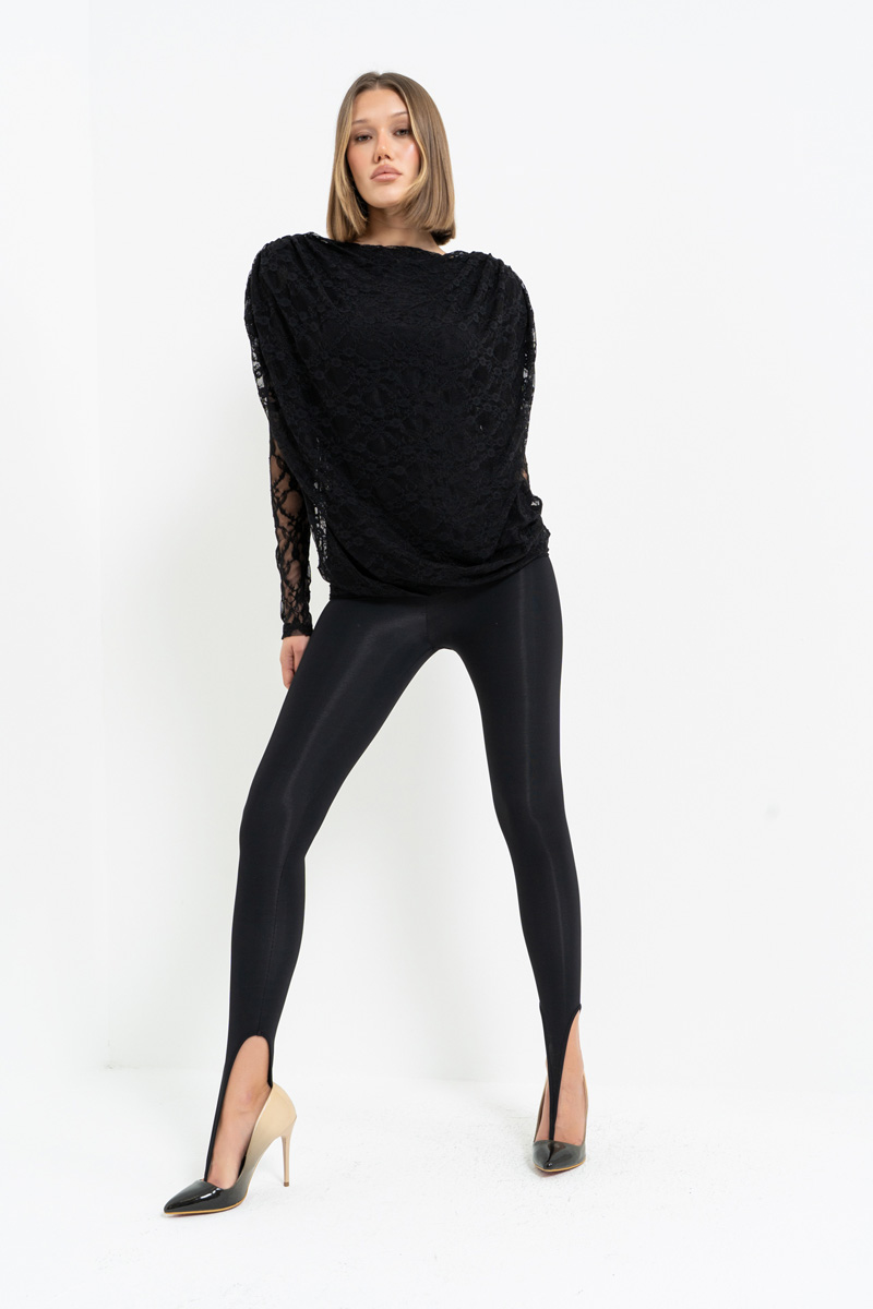 Siyah Parmak Arası Geçmeli Tayt