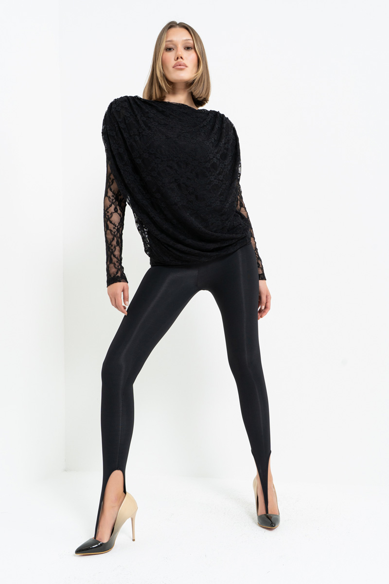 Siyah Parmak Arası Geçmeli Tayt