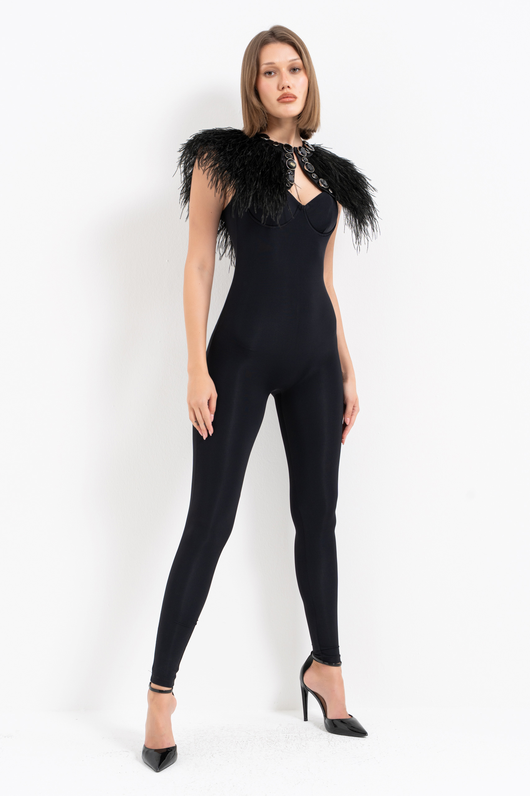 Black Padded Cami Catsuit