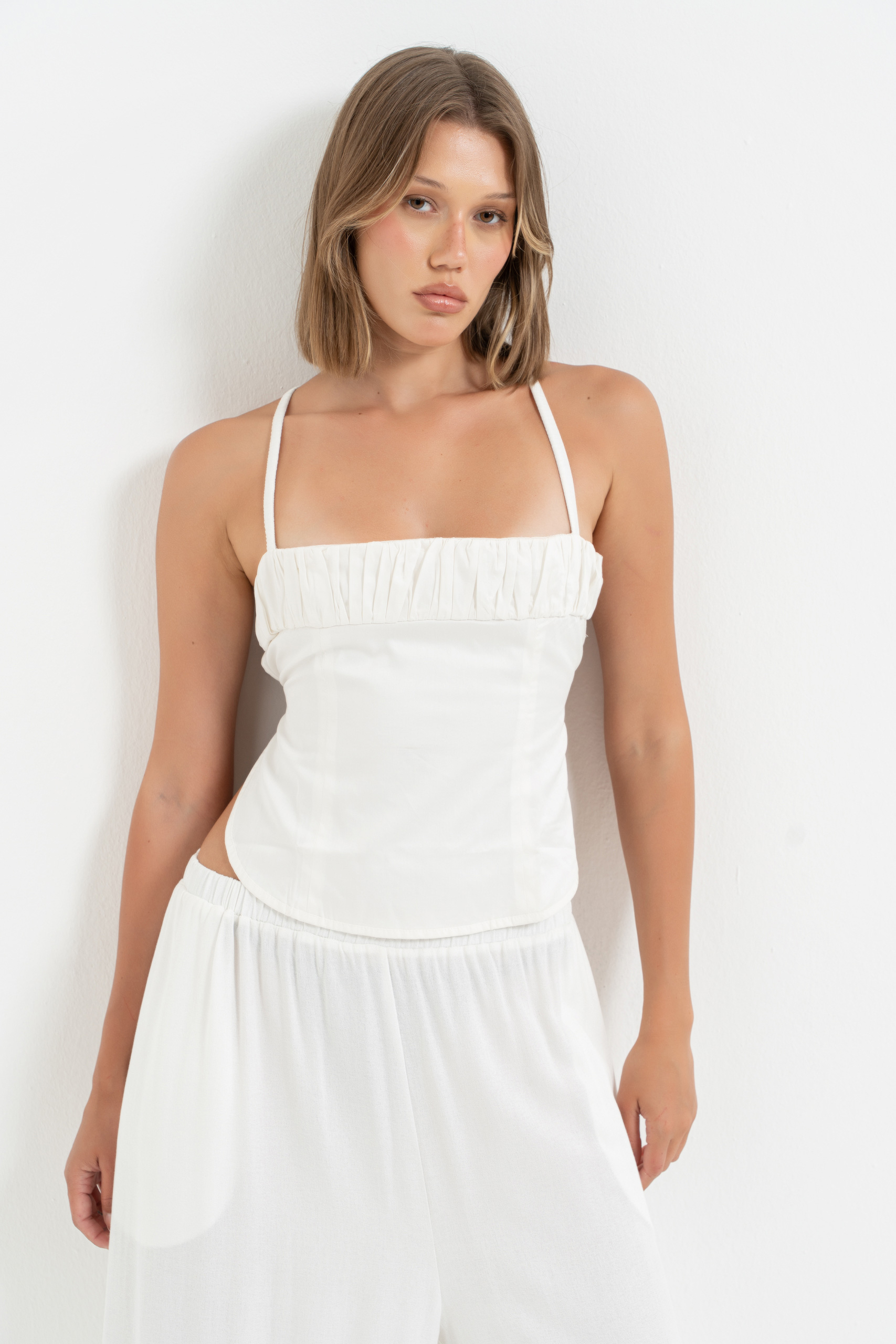 Off white Sırtı Çapraz Bağlamalı Büstiyer