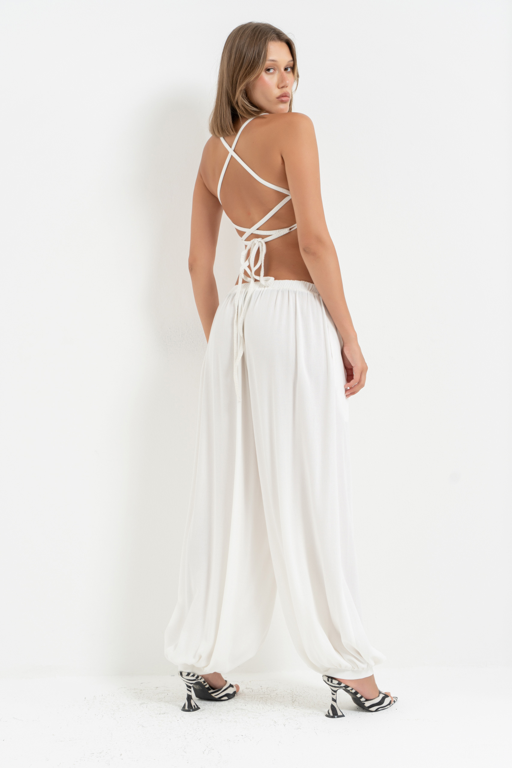 Off white Sırtı Çapraz Bağlamalı Büstiyer