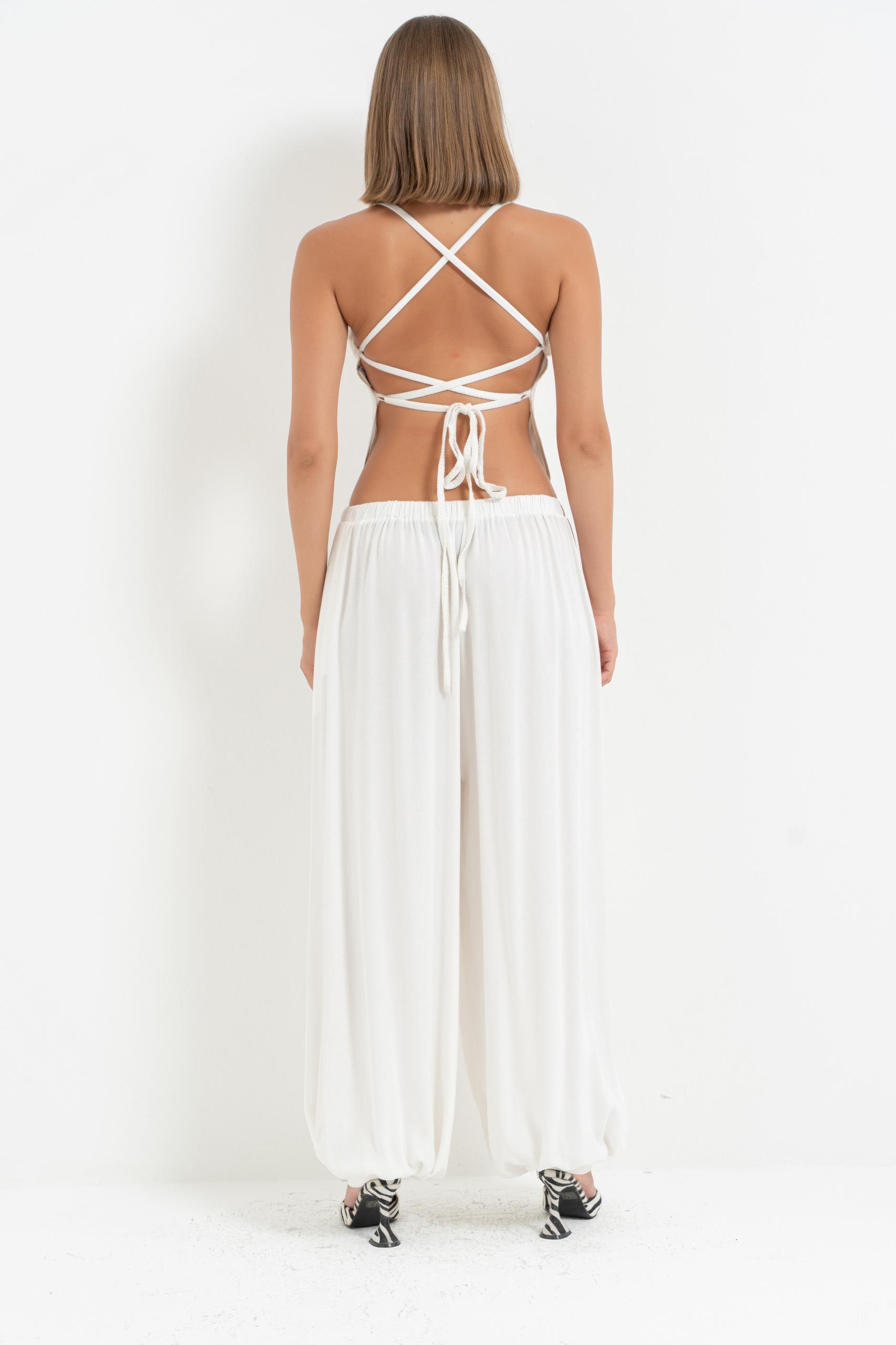 Off white Sırtı Çapraz Bağlamalı Büstiyer