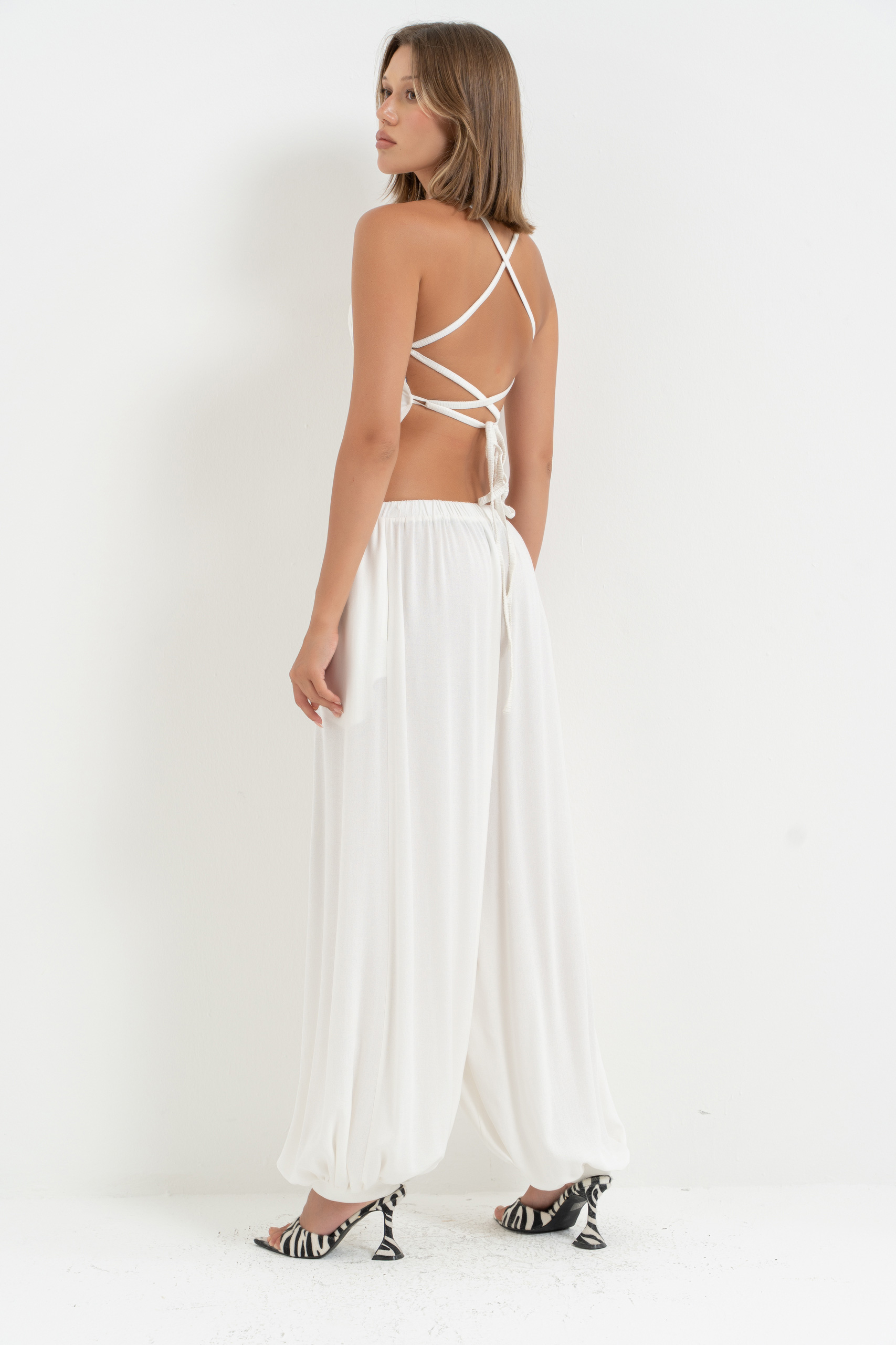 Off white Sırtı Çapraz Bağlamalı Büstiyer