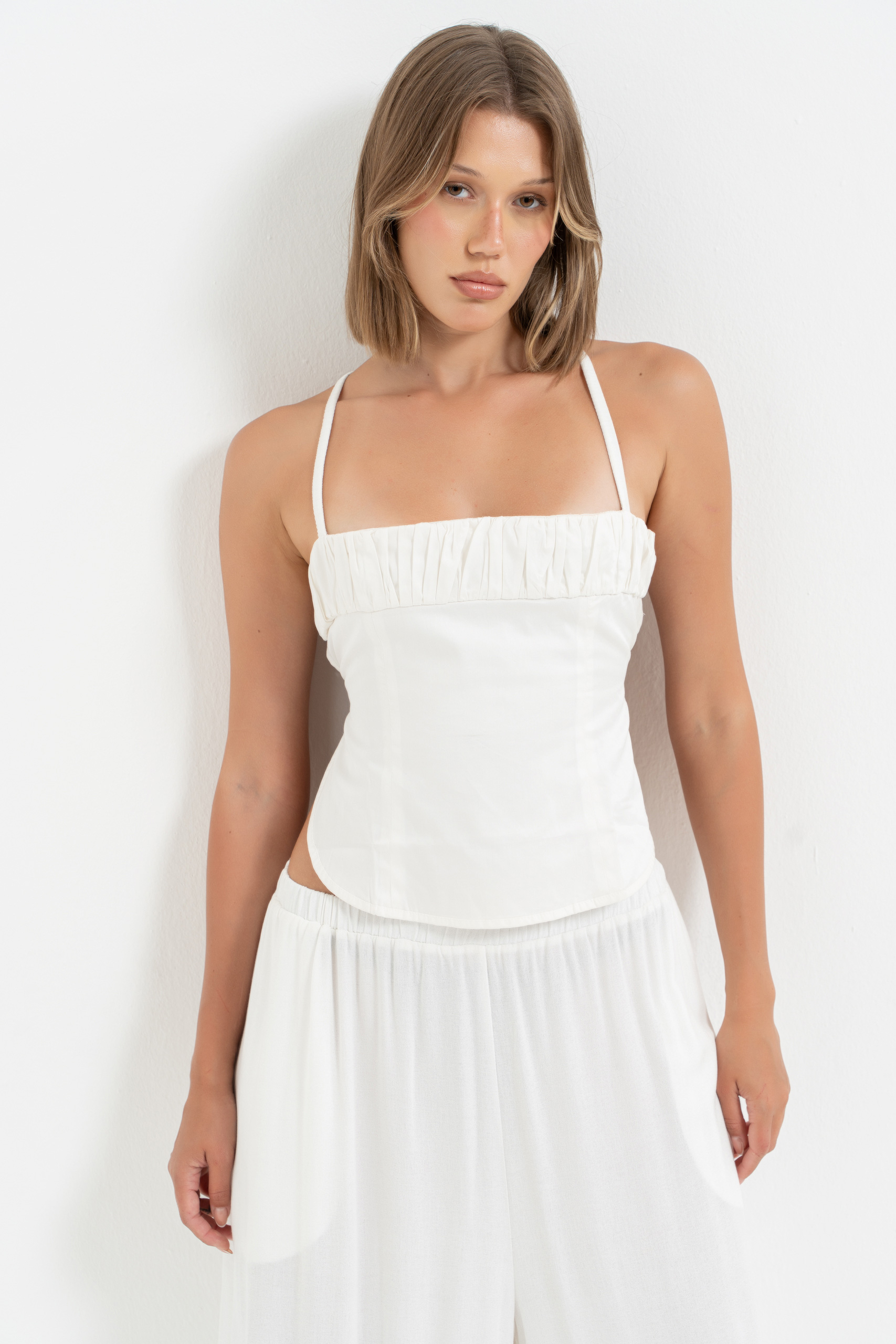 Off white Sırtı Çapraz Bağlamalı Büstiyer