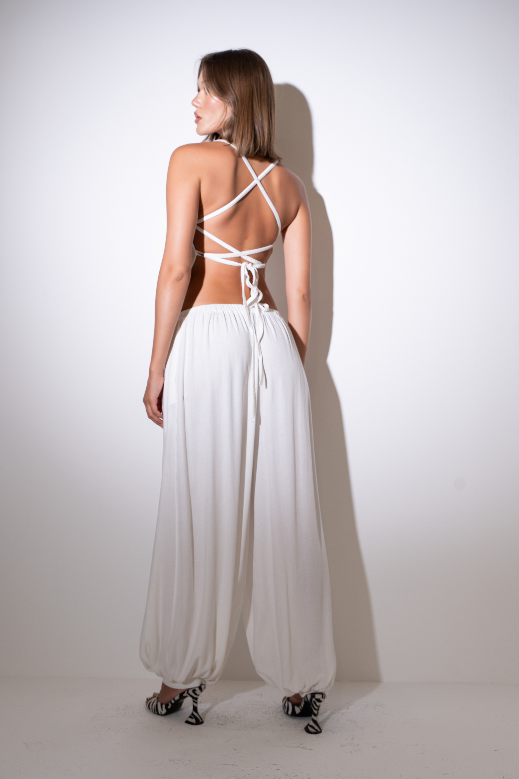 Off white Sırtı Çapraz Bağlamalı Büstiyer
