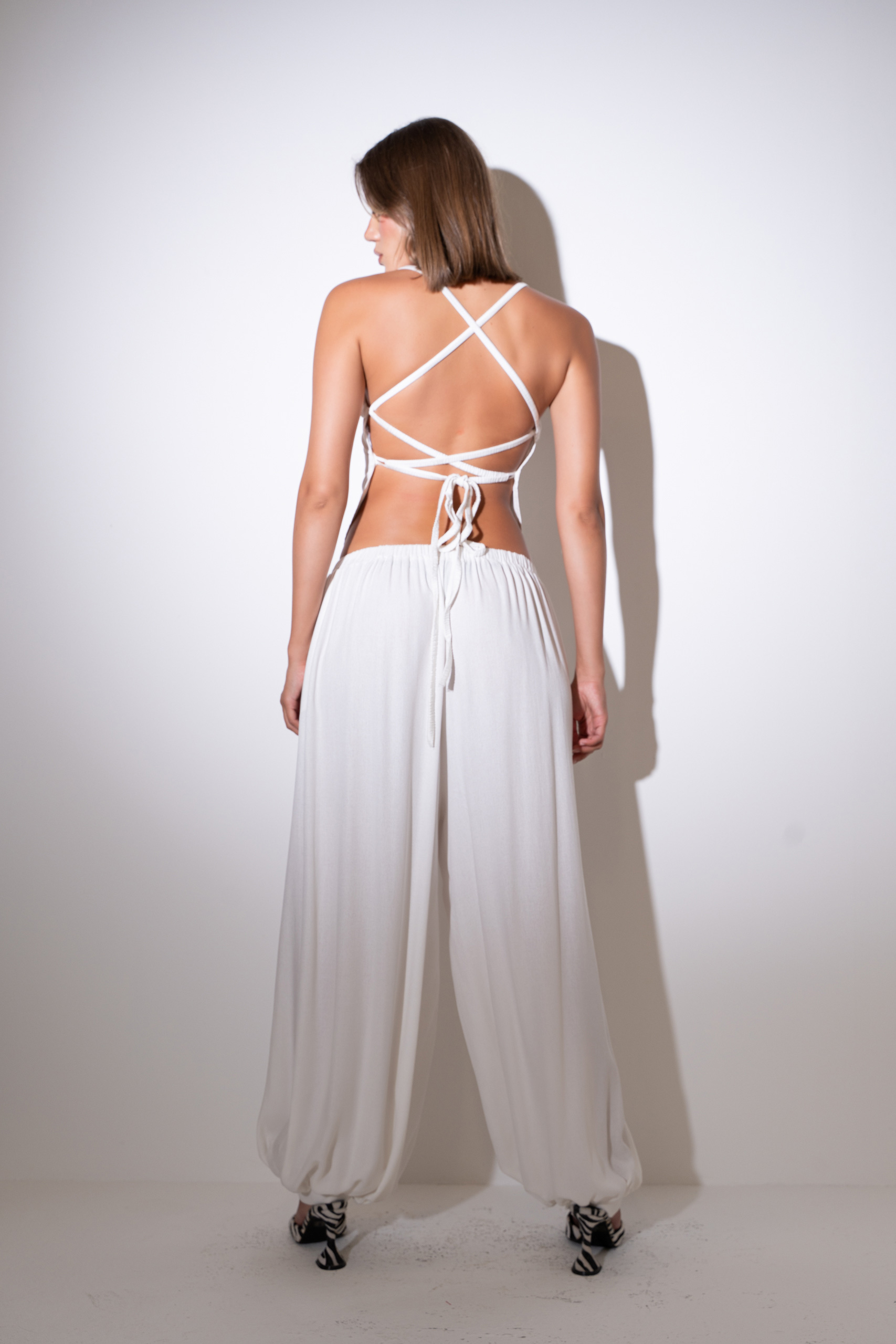 Off white Sırtı Çapraz Bağlamalı Büstiyer