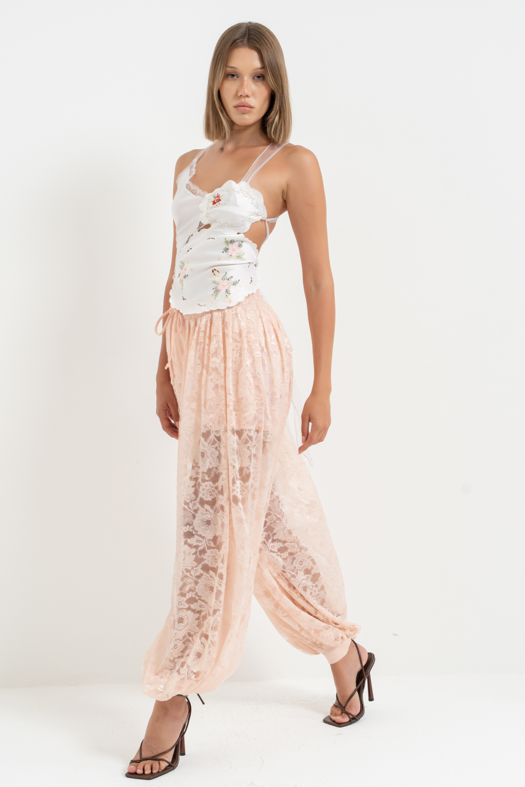Off white Nakışlı Örgü Büstiyer