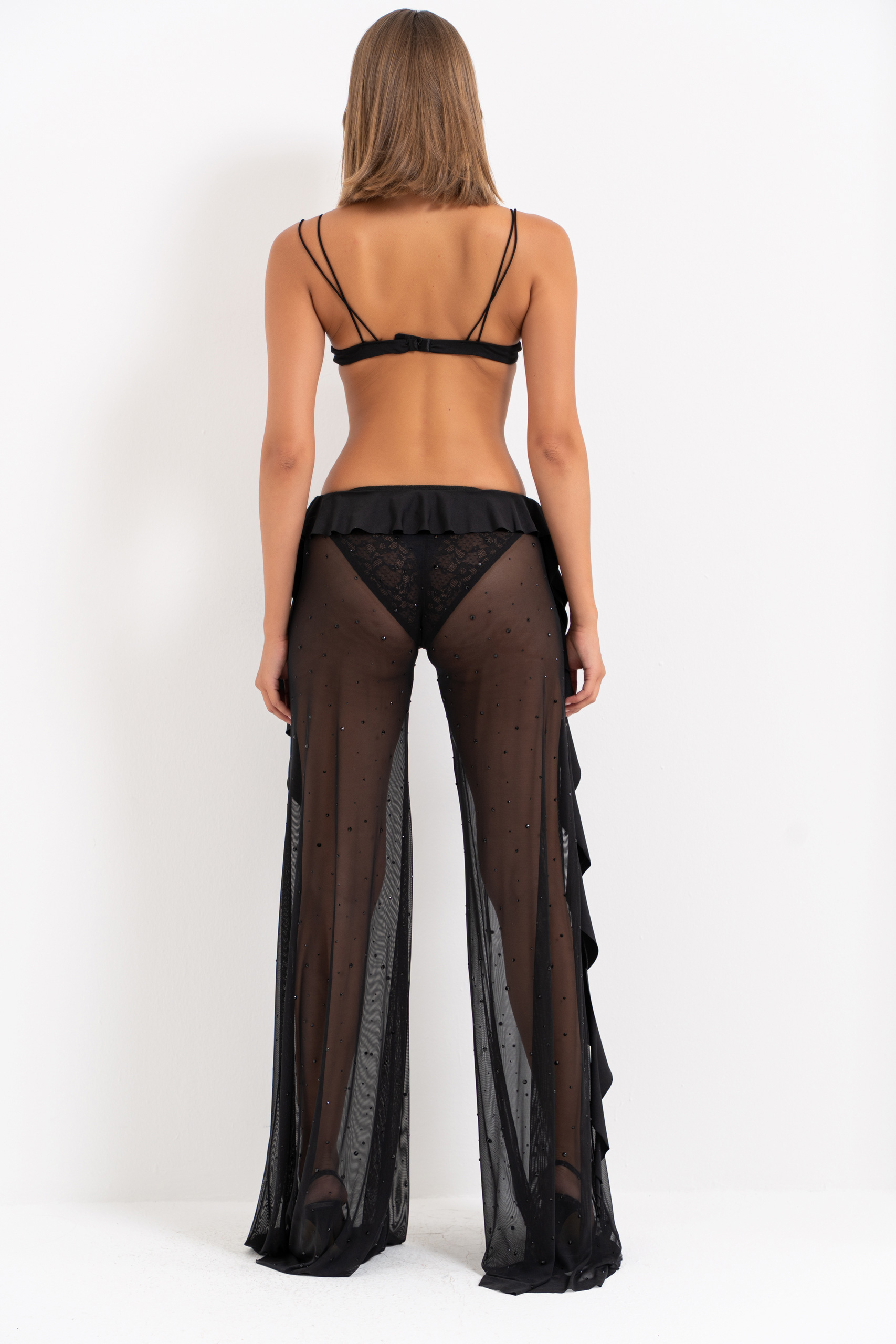 Siyah Volan Detaylı Dantelli Bodysuit