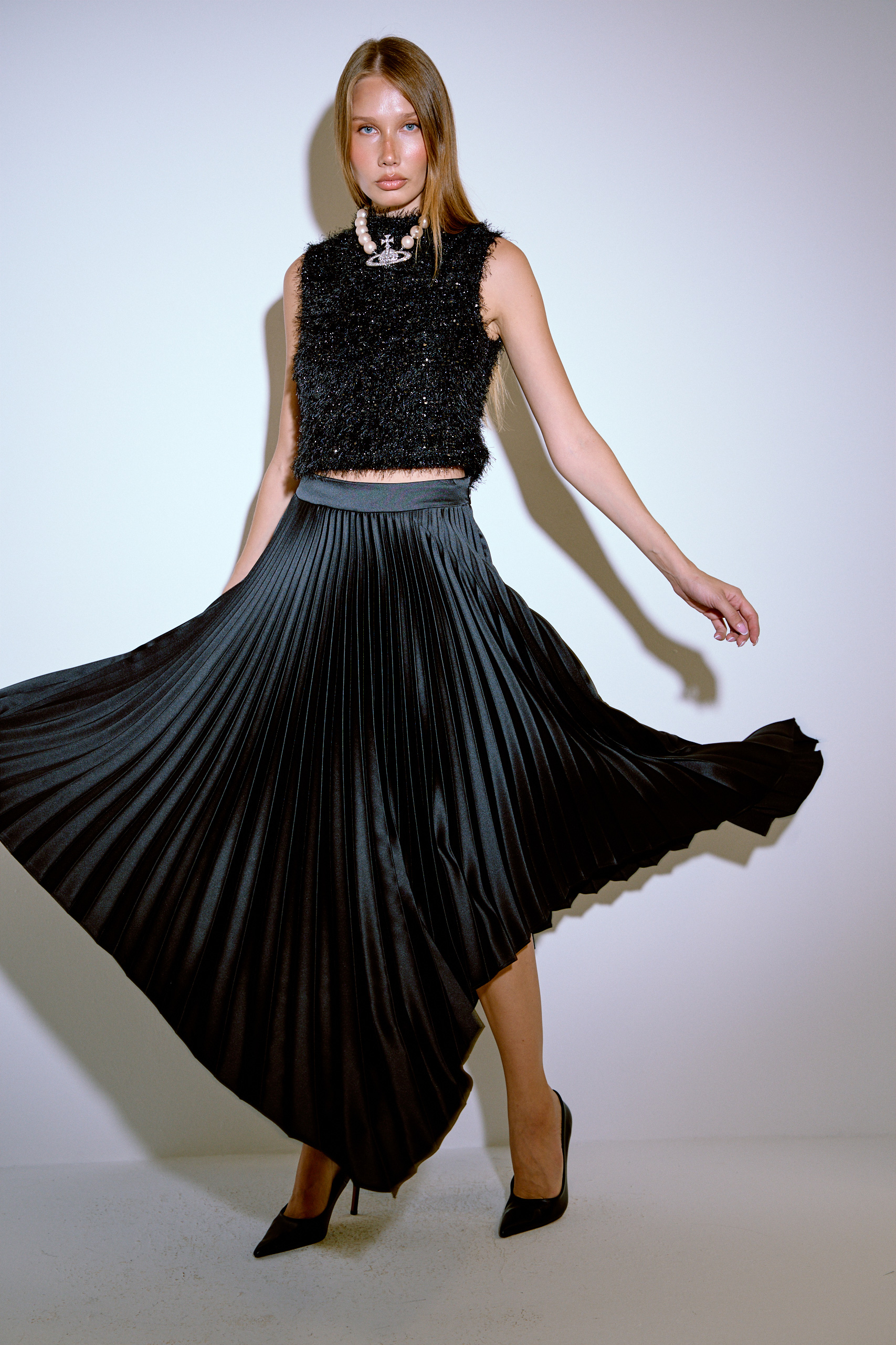 Glittery Black Sequin Mock Neck Top