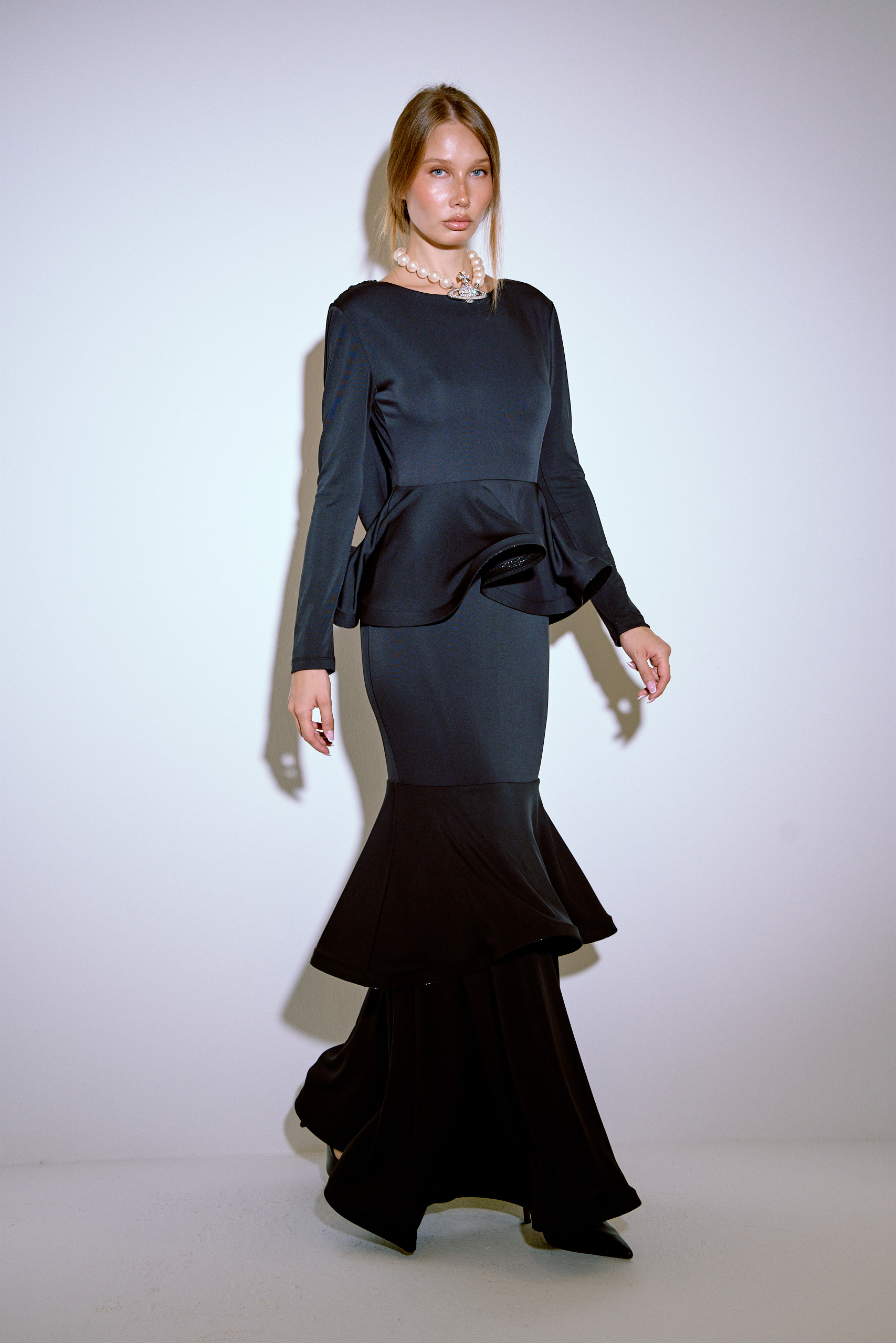 Black Cowl-Back Tiered-Ruffle Maxi Dress