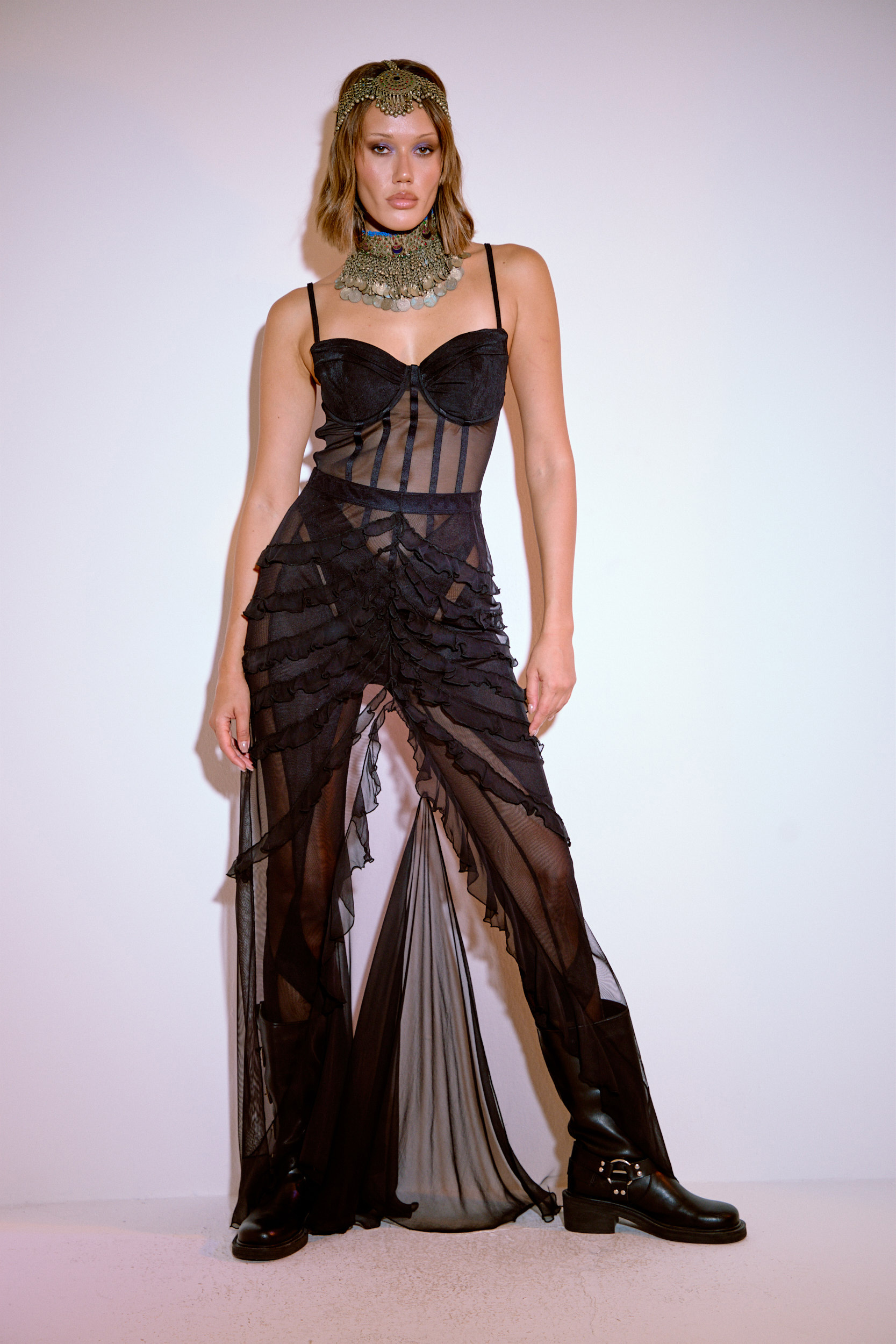 Sheer Black Jumpsuit with Padded Cups & Gloves