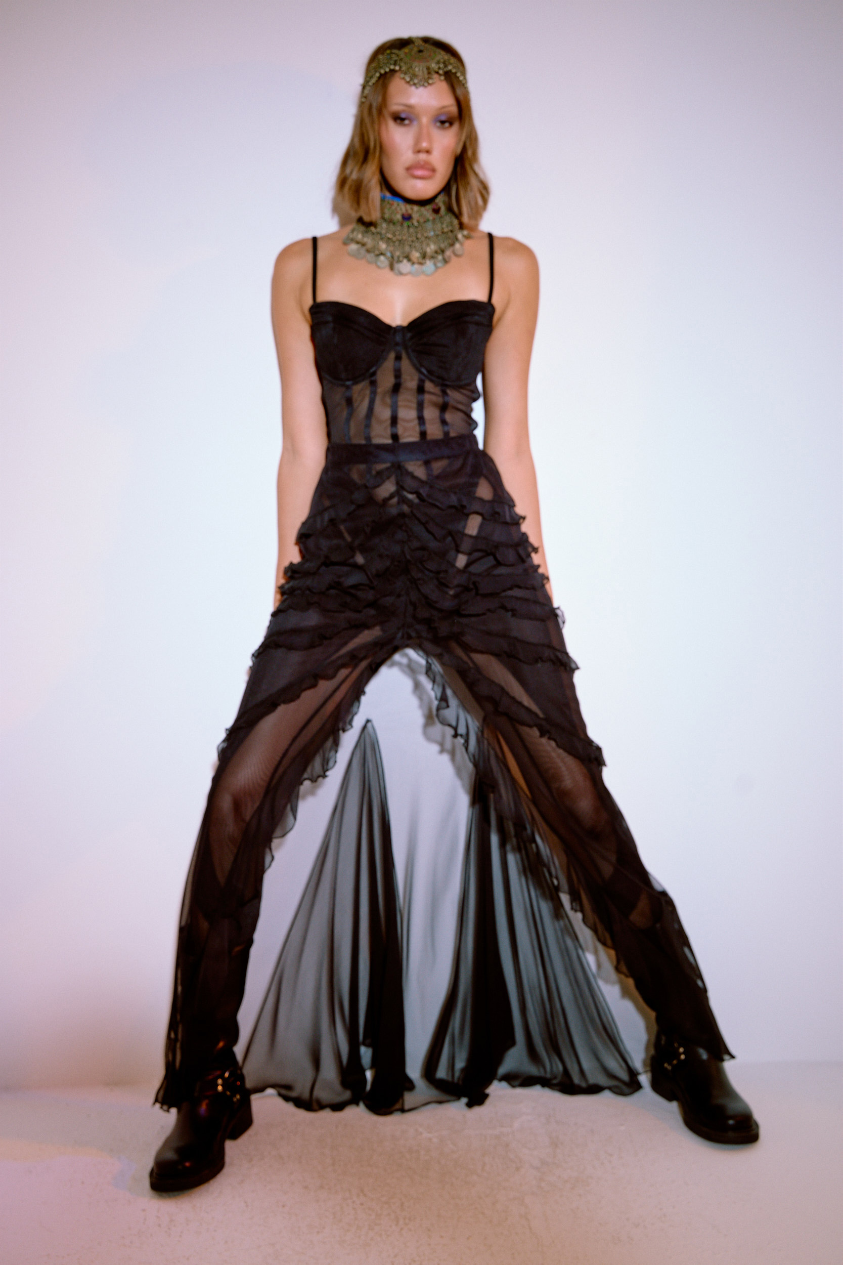 Sheer Black Jumpsuit with Padded Cups & Gloves