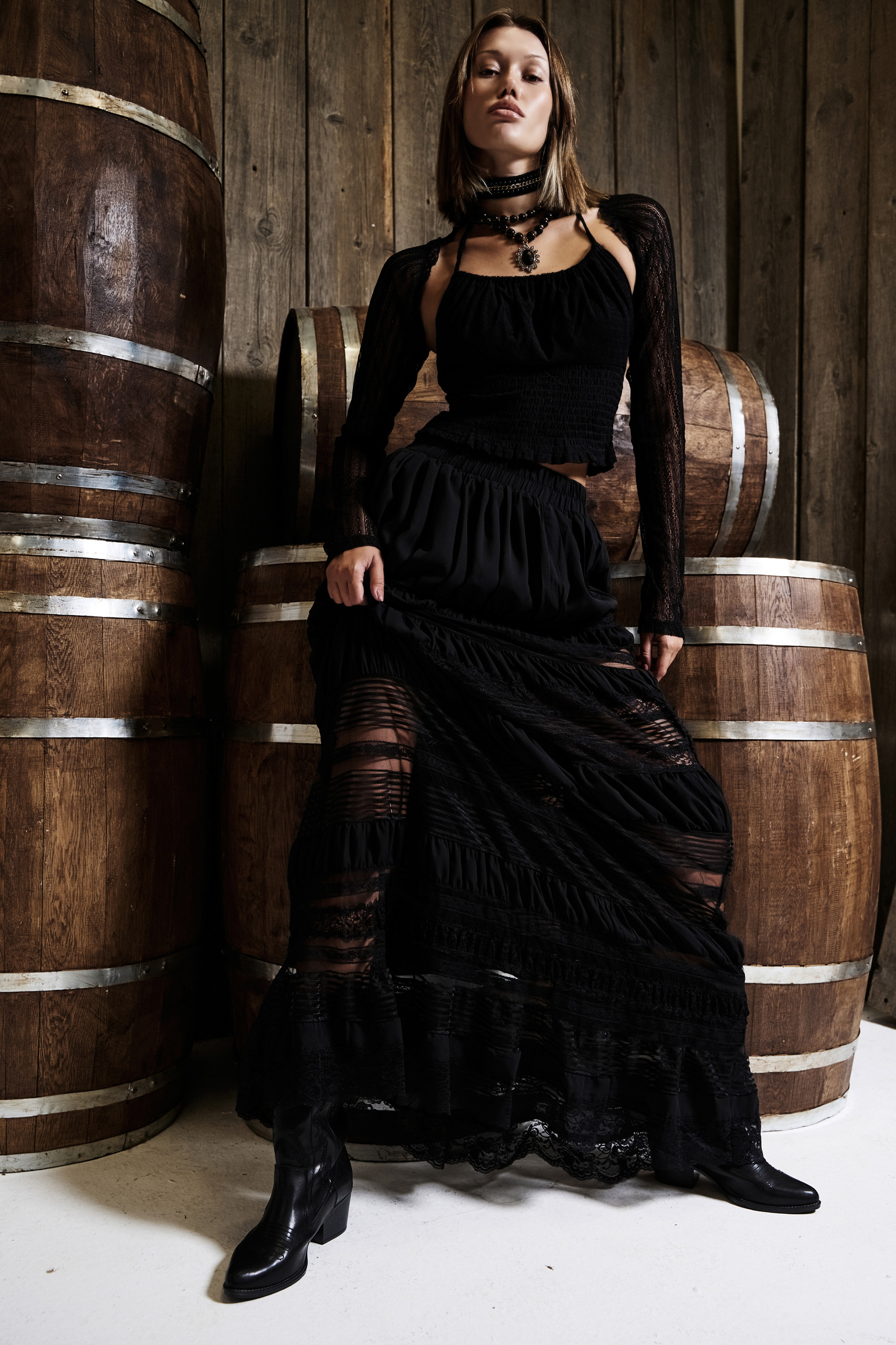 Black Pieced Maxi Skirt