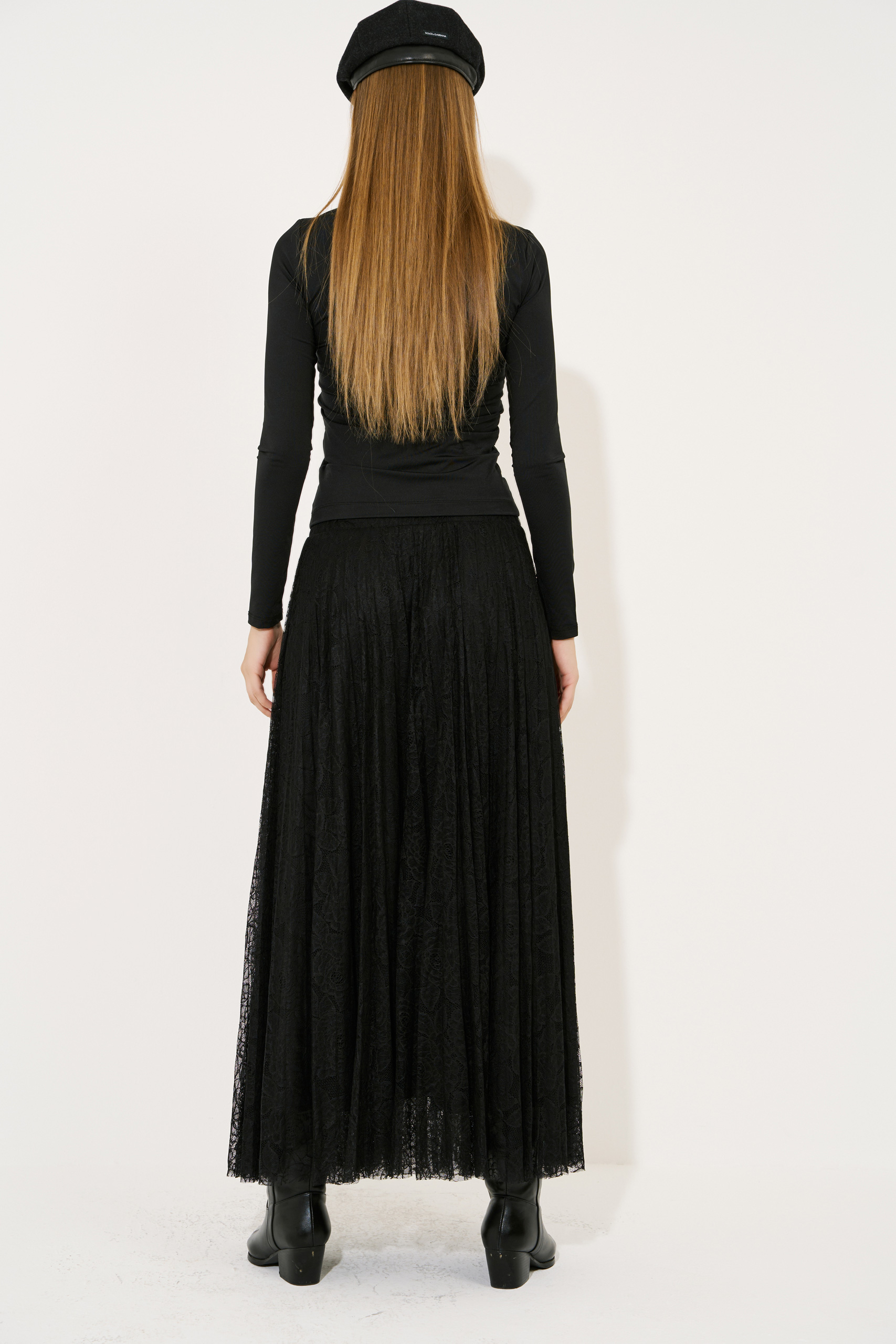 Black Pleated Lace Skirt with Elasticated Waist