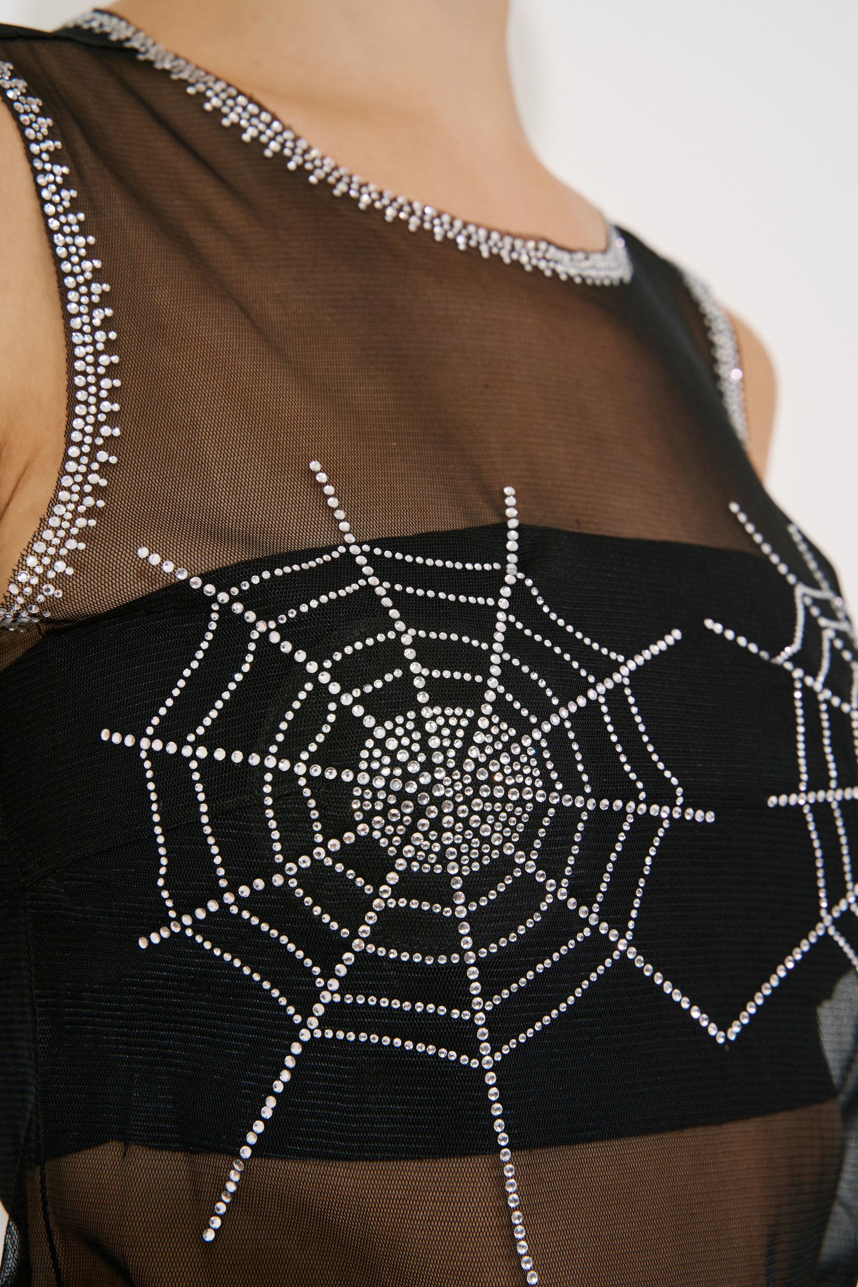 Black Embellished Mesh Top