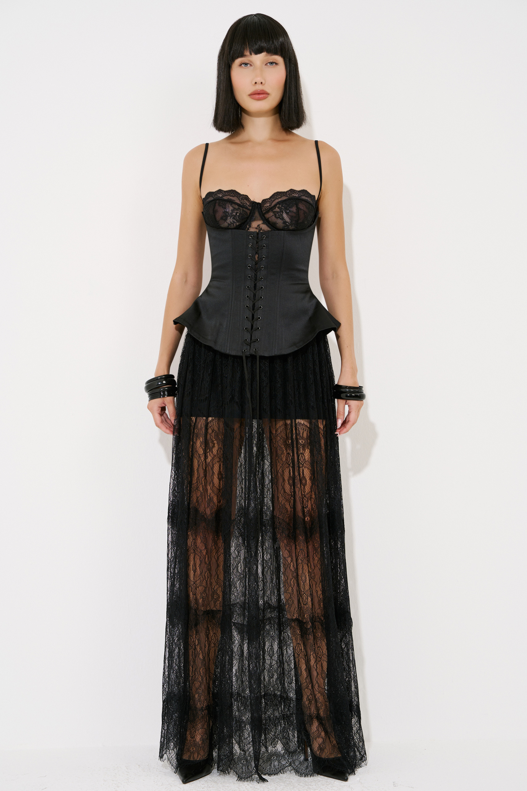Black Lace Maxi Skirt with Elasticated Waist