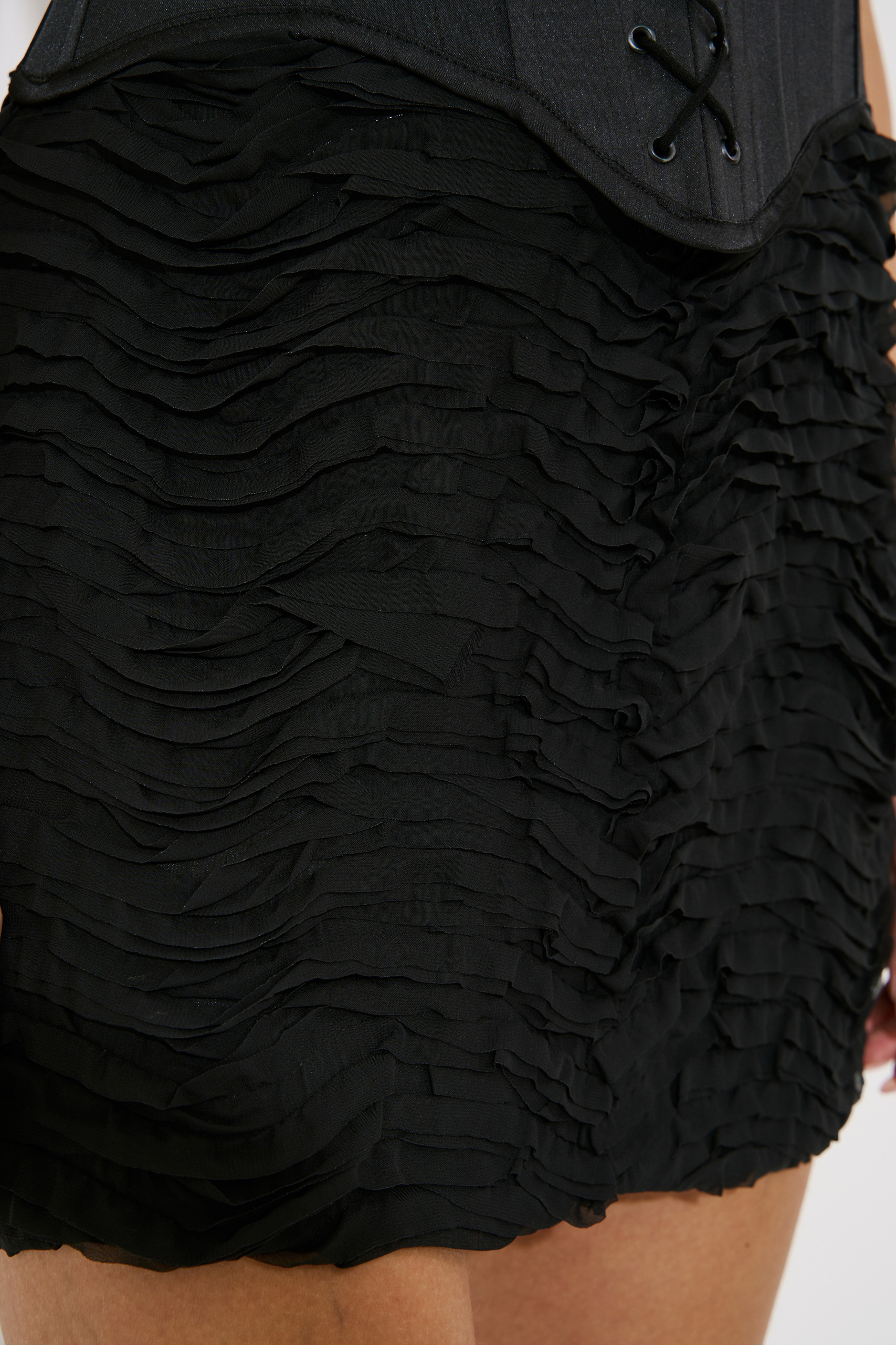 Black Textured Mini Skirt