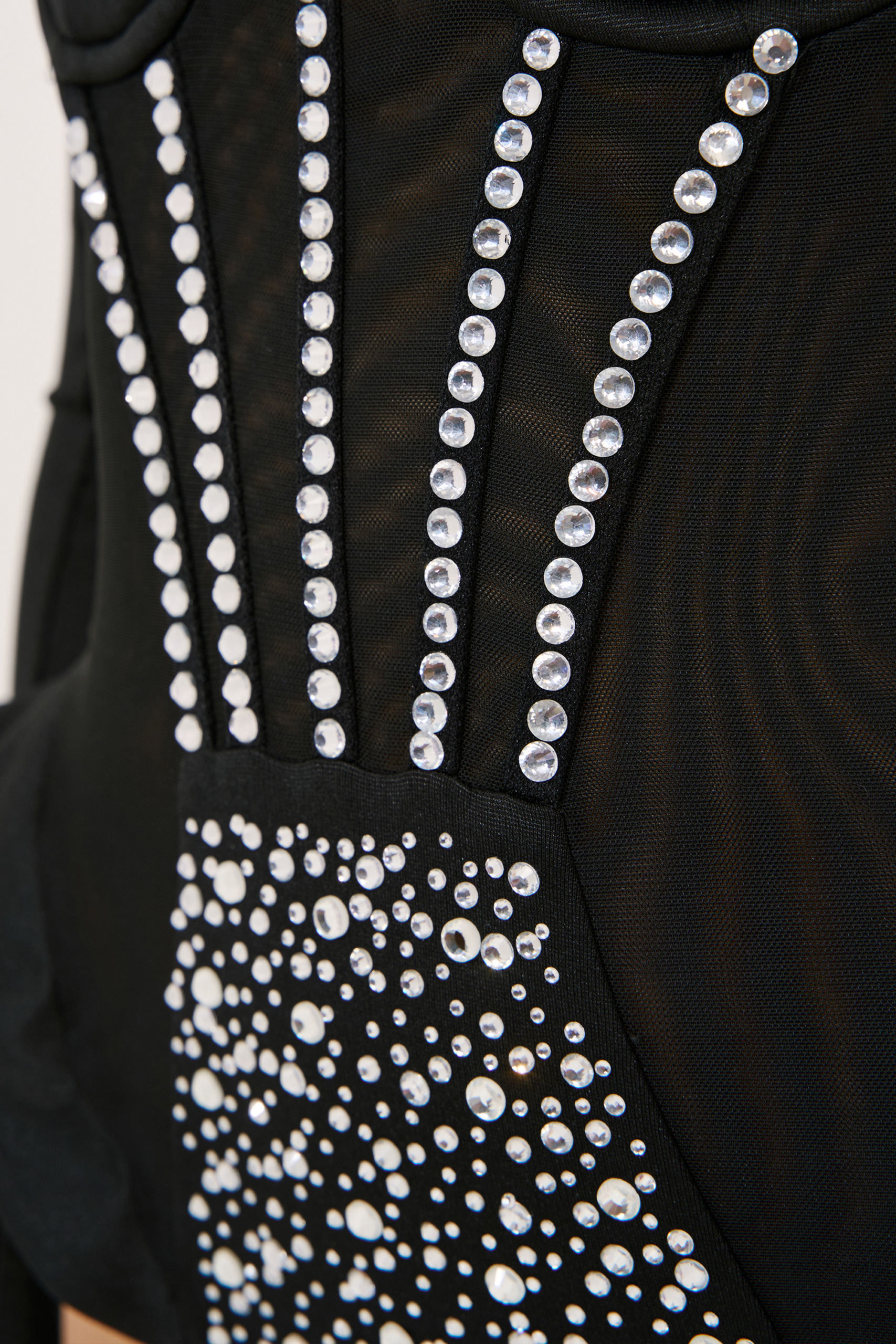 Black Embellished Cami Bodysuit with Gloves