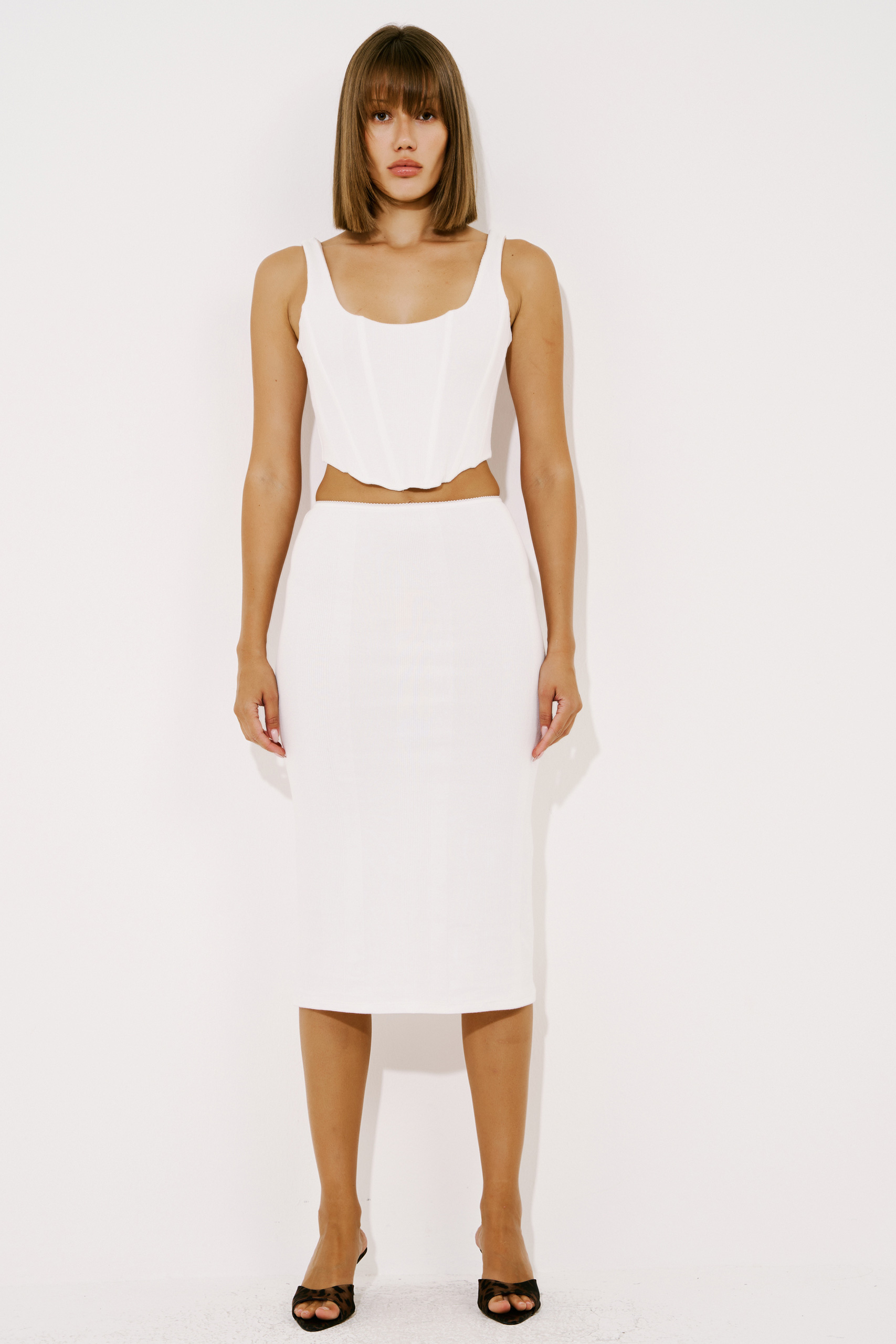 Offwhite Wired Crop Cami & Midi Skirt Set