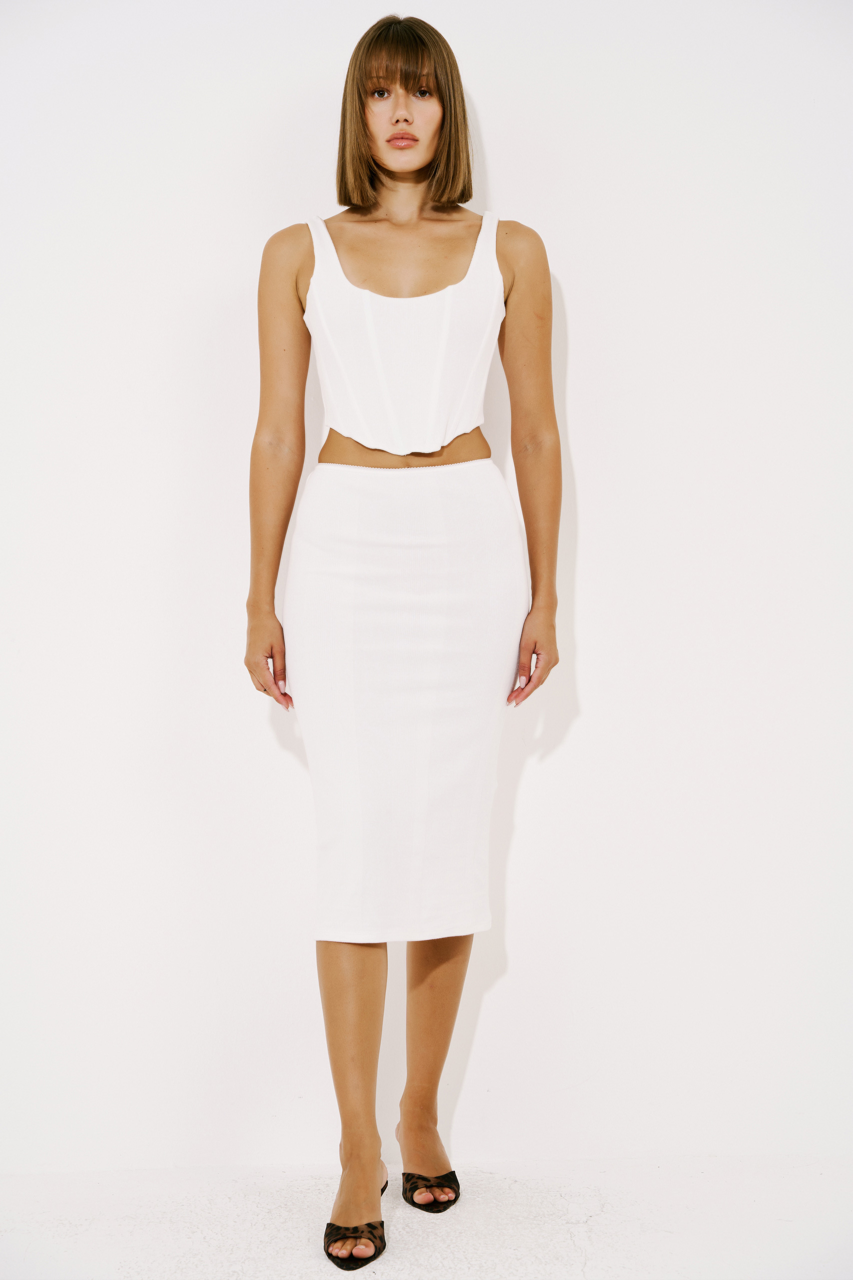 Offwhite Wired Crop Cami & Midi Skirt Set