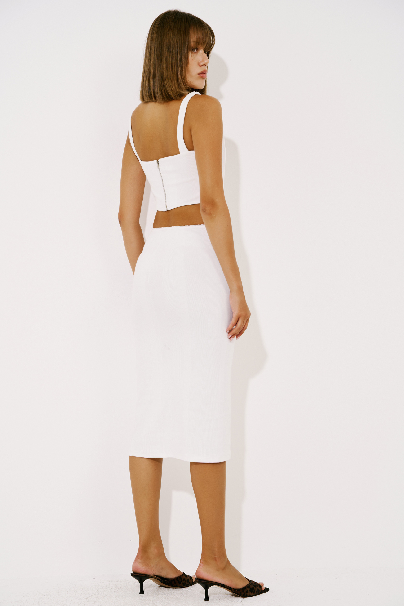 Offwhite Wired Crop Cami & Midi Skirt Set