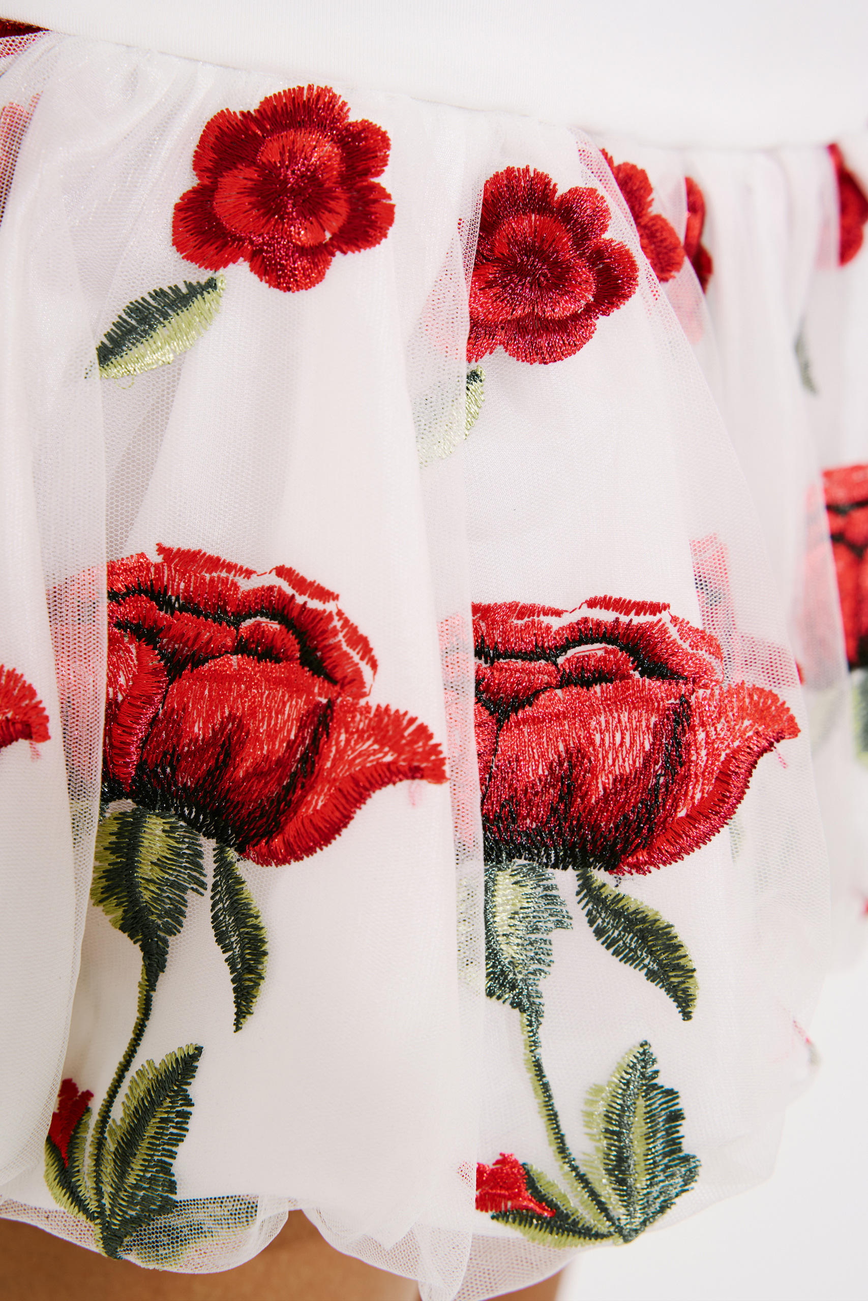 Off white İşlemeli Mini Balon Etek