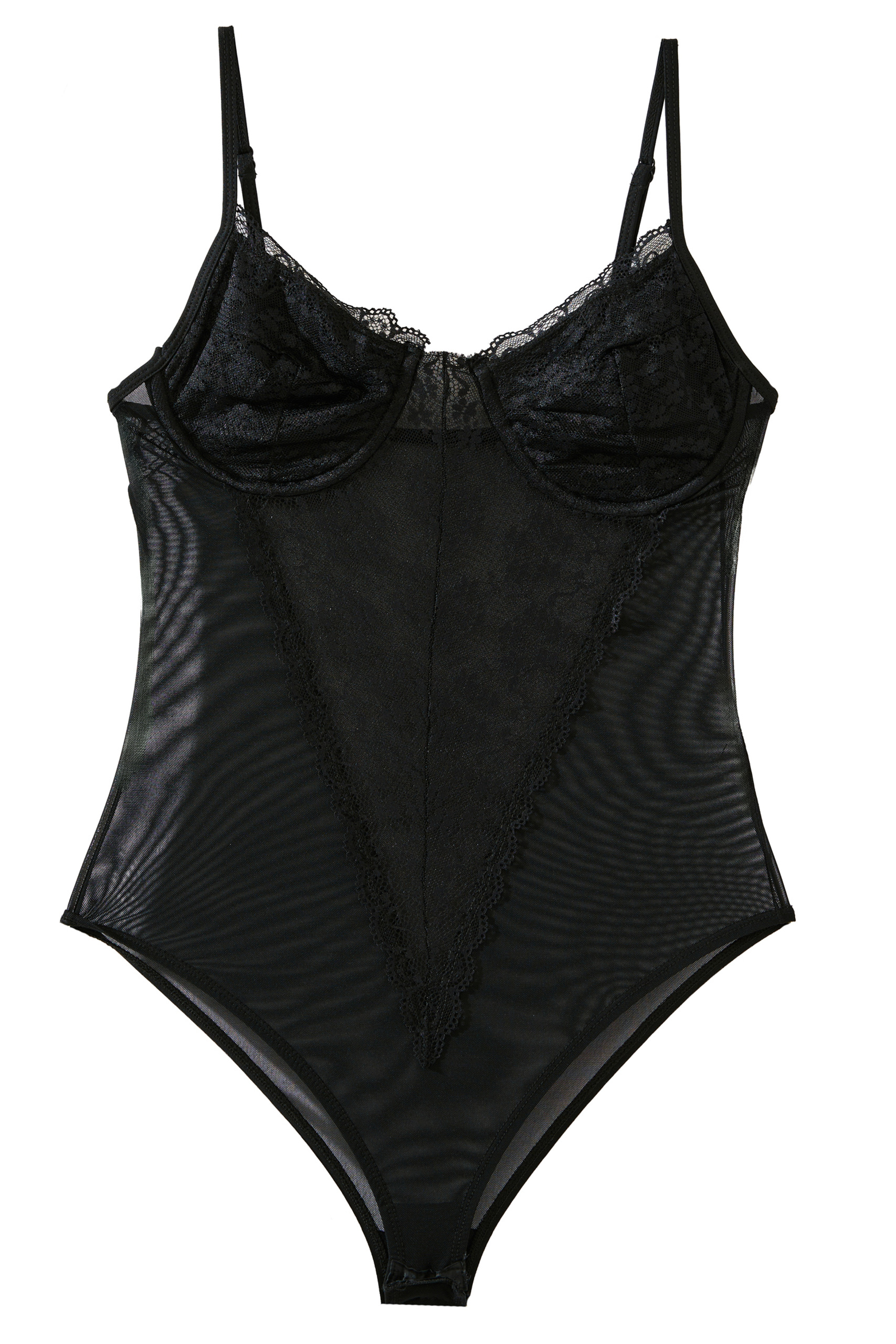 Black Cami Lace Bodysuit with Snap Crotch