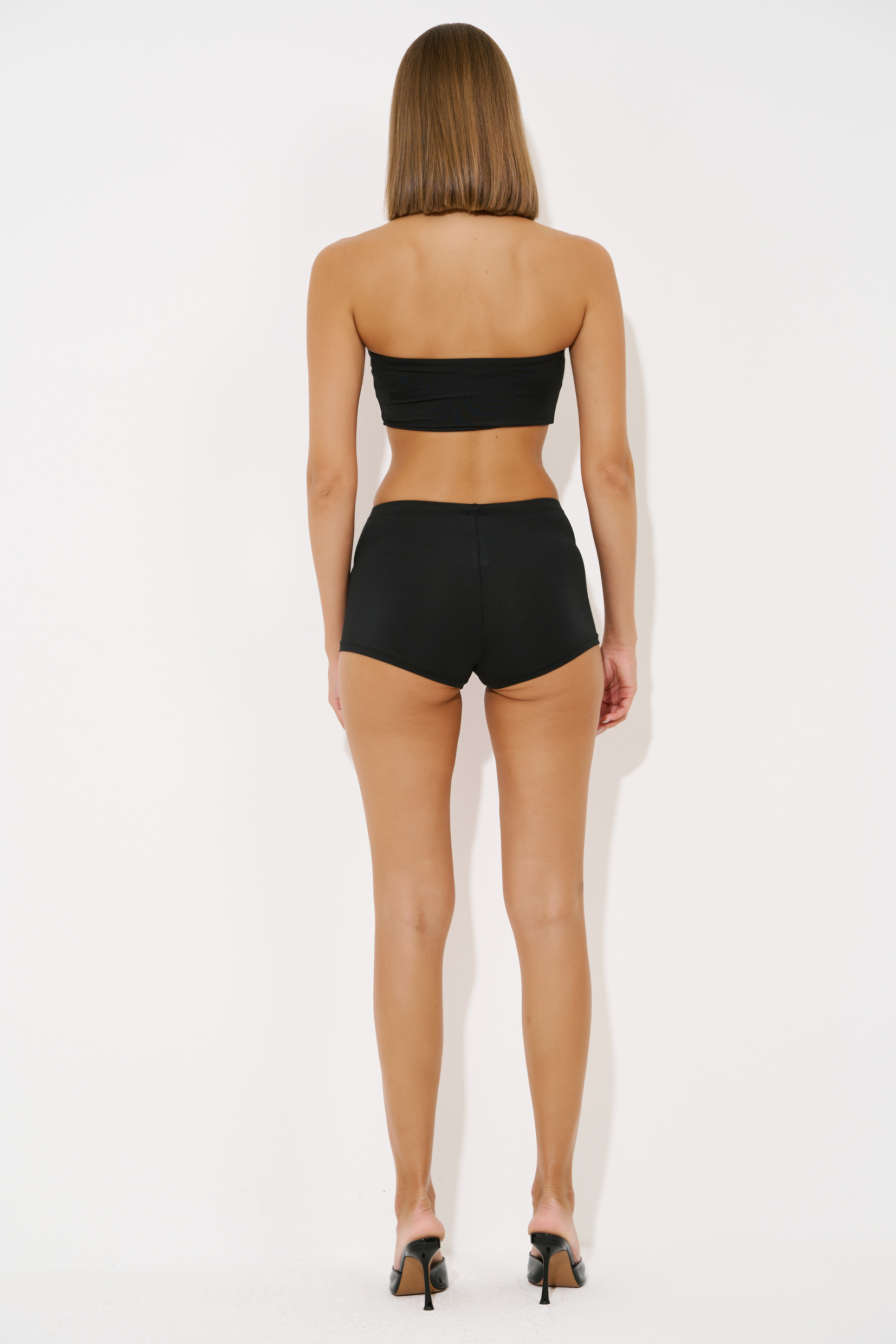 Basic Black Bandeau And Booty Shorts Set