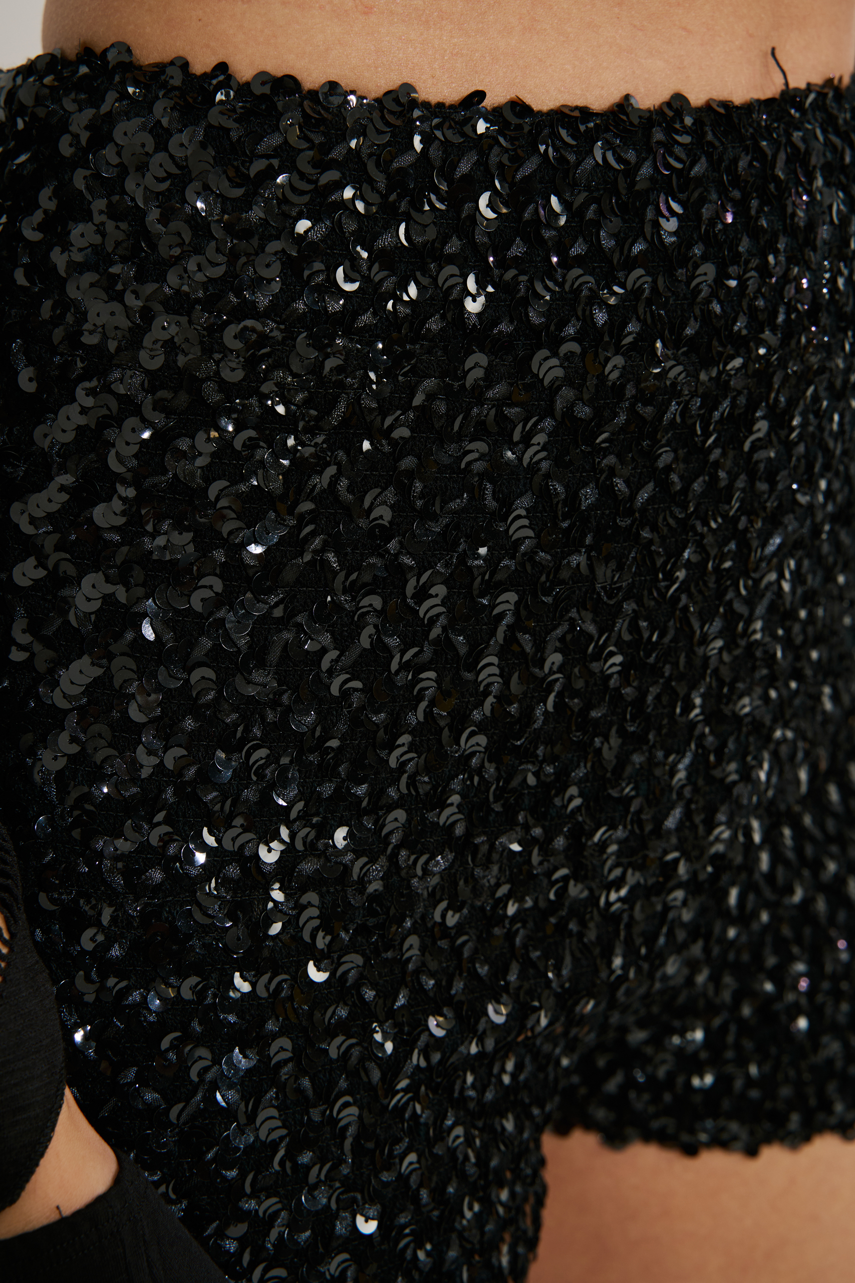 Black Elasticated Sequin Shorts with Lining
