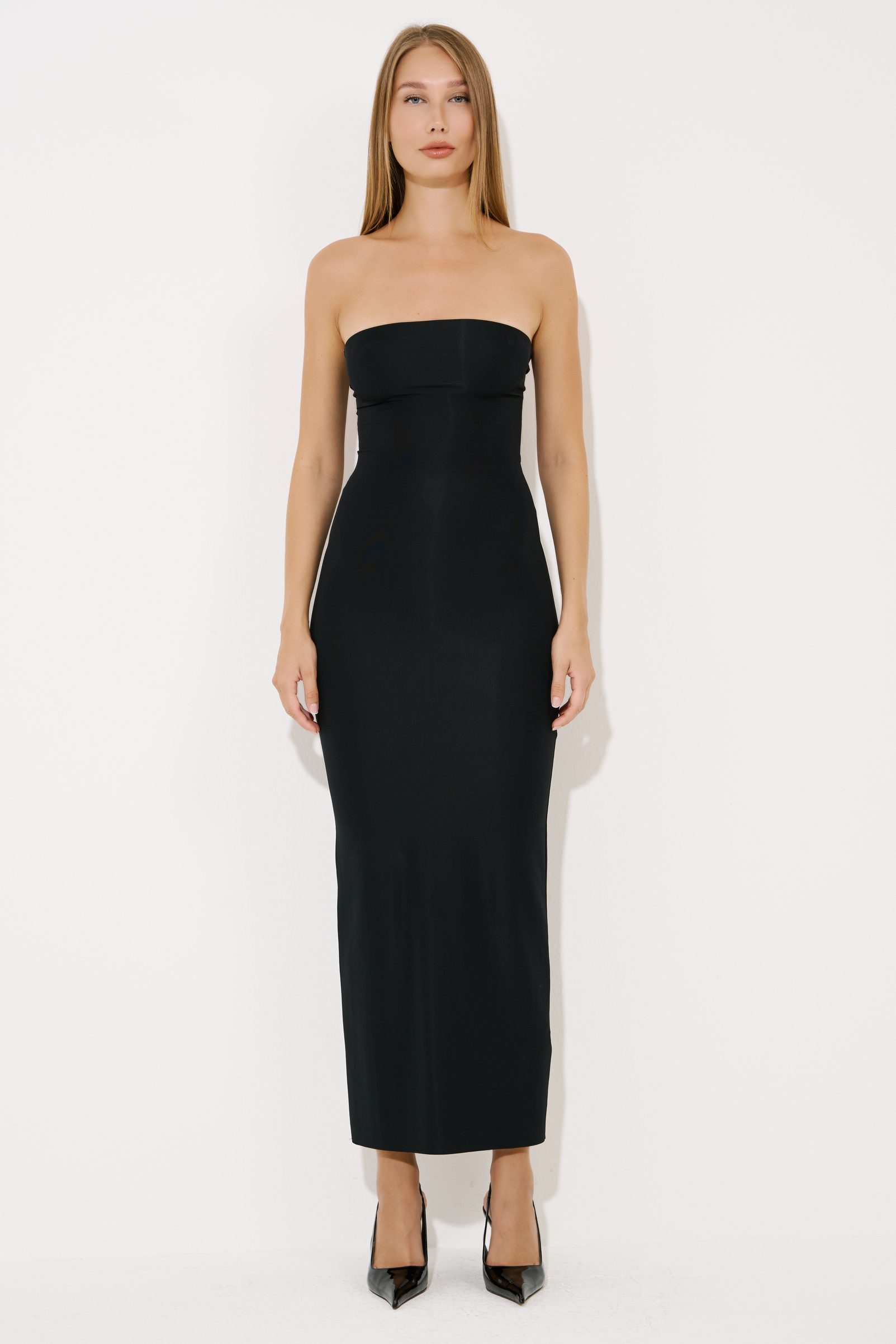 Strapless Long Cami Slip Black Dress