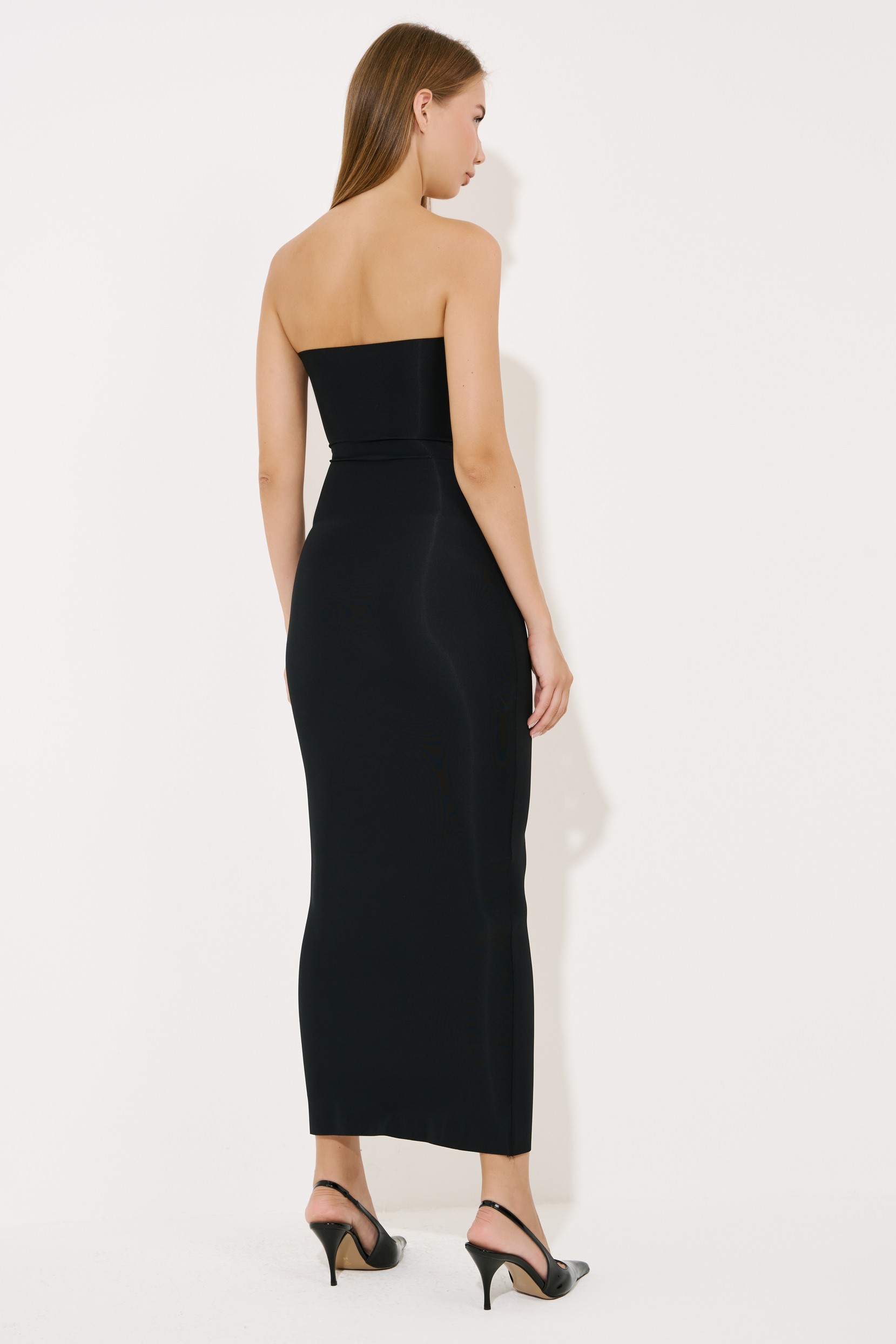 Strapless Long Cami Slip Black Dress