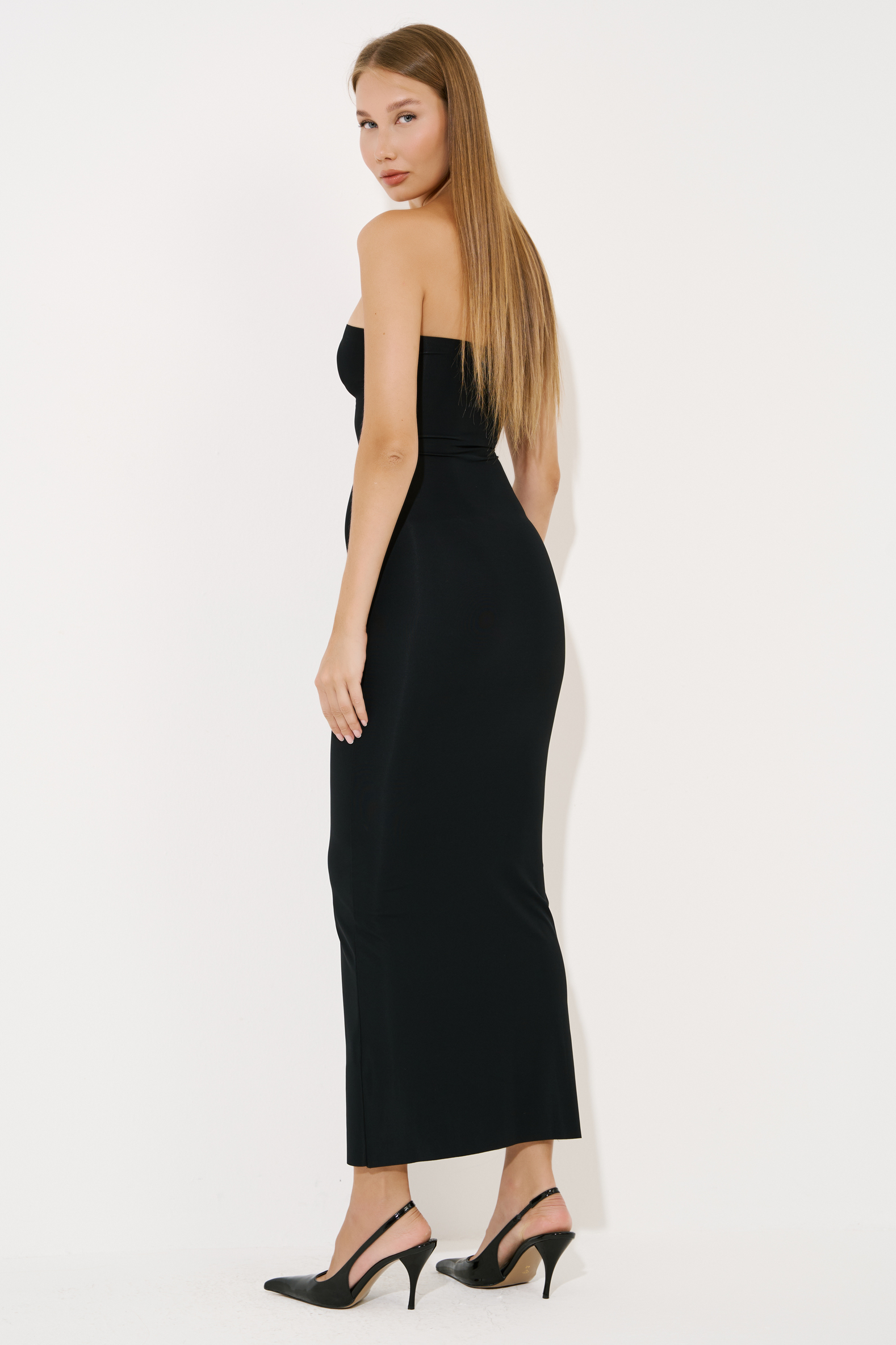 Strapless Long Cami Slip Black Dress