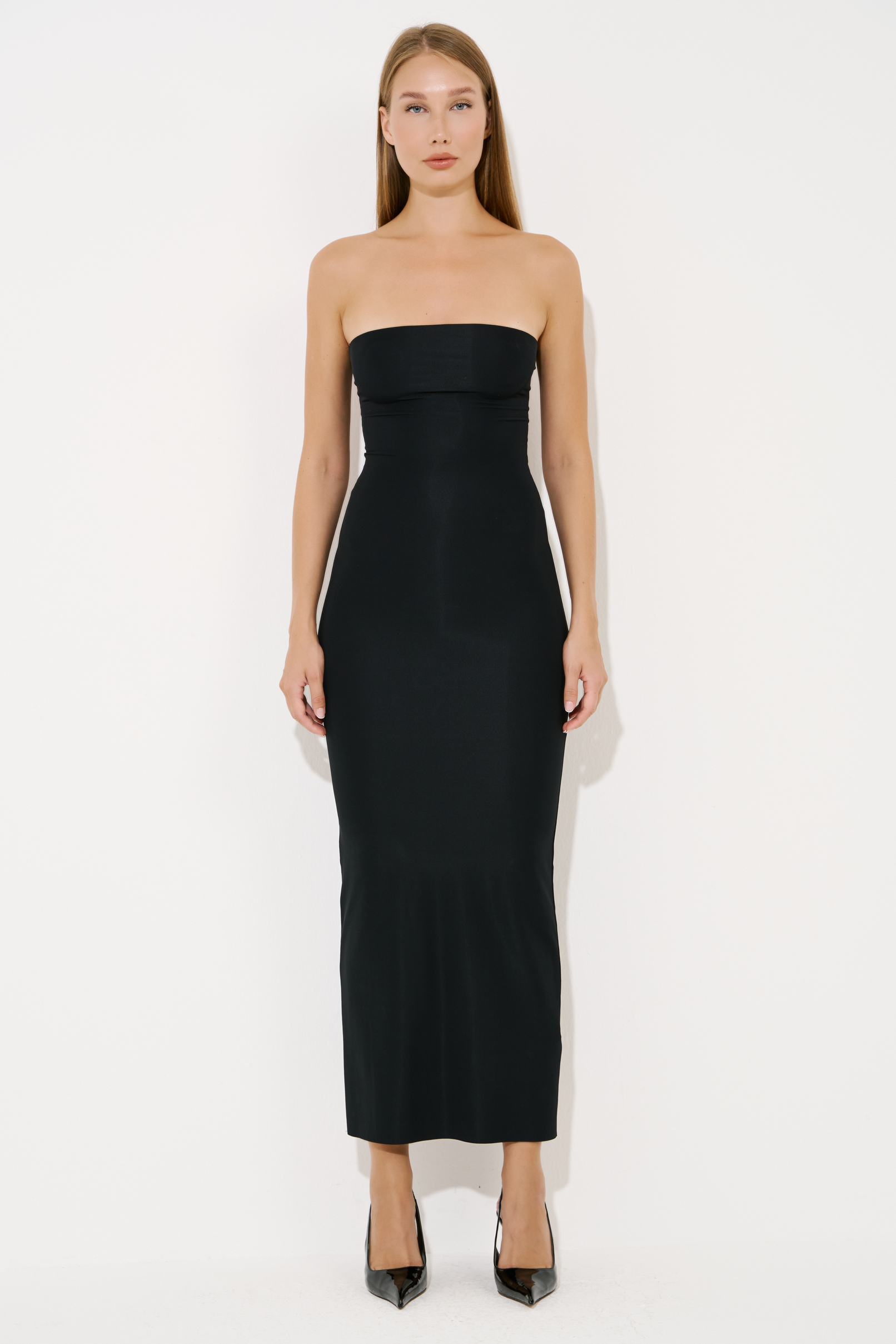 Strapless Long Cami Slip Black Dress