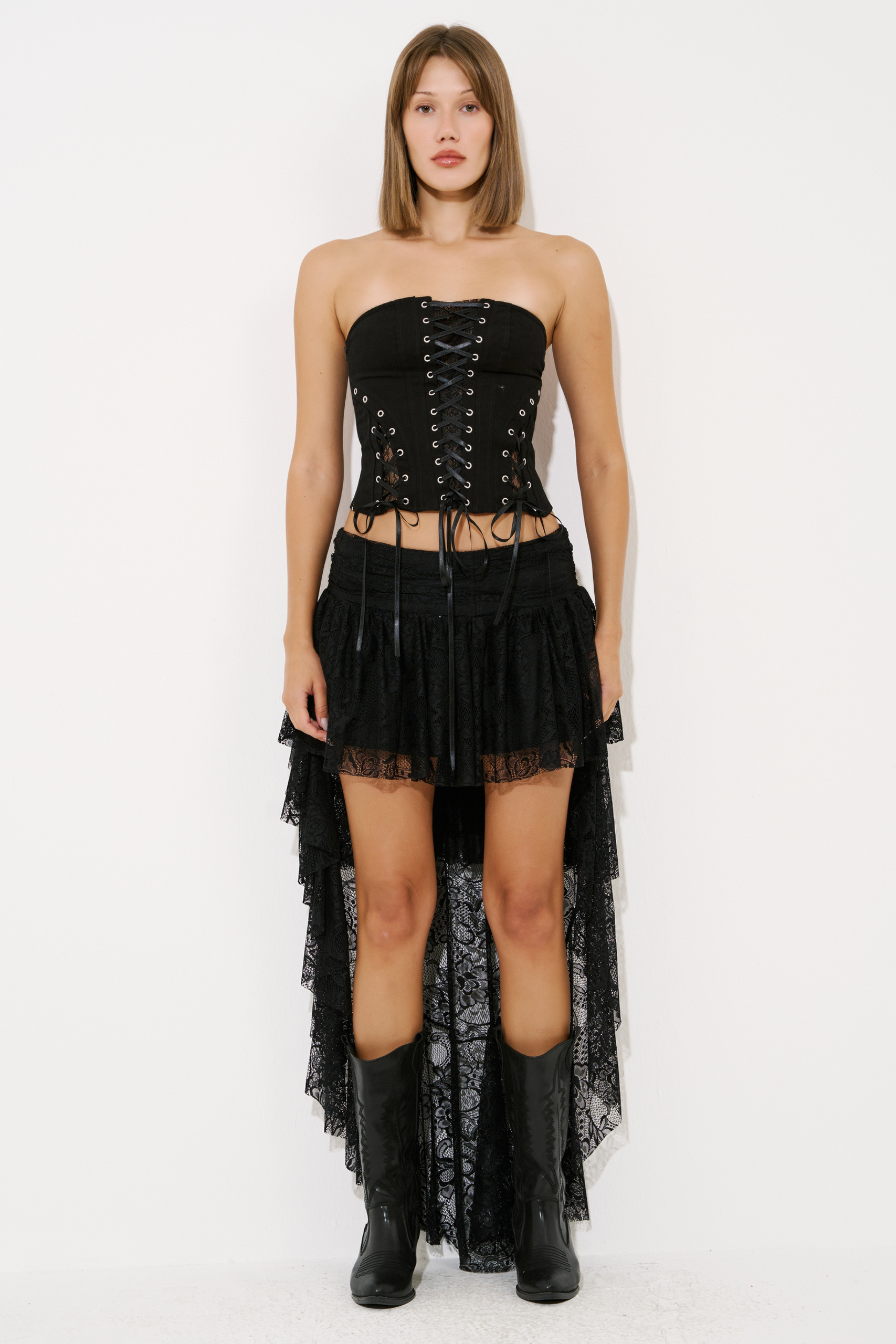 Black High-Low Lace Skirt