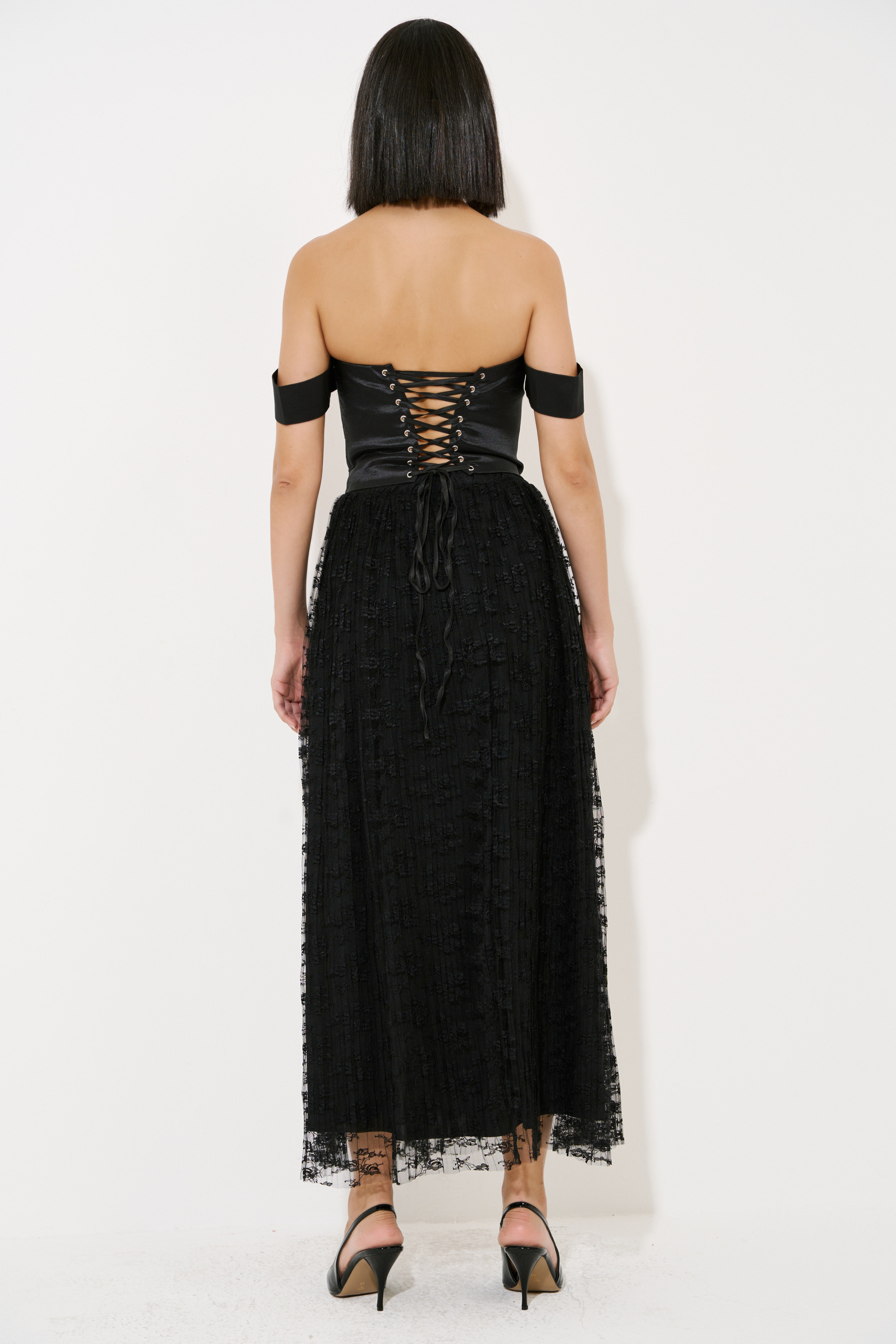 Black Maxi Lace Skirt with Lining