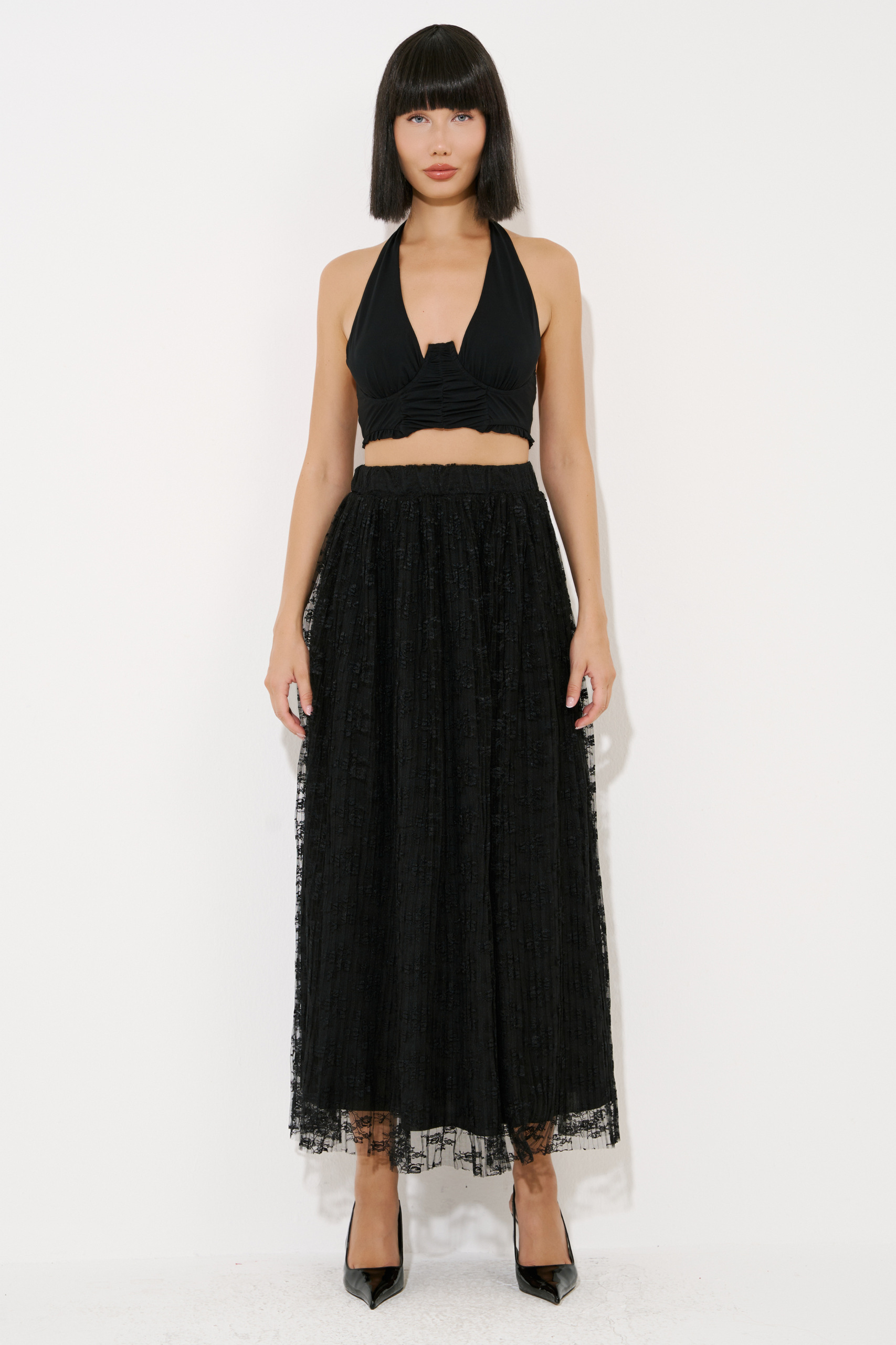 Black Maxi Lace Skirt with Lining