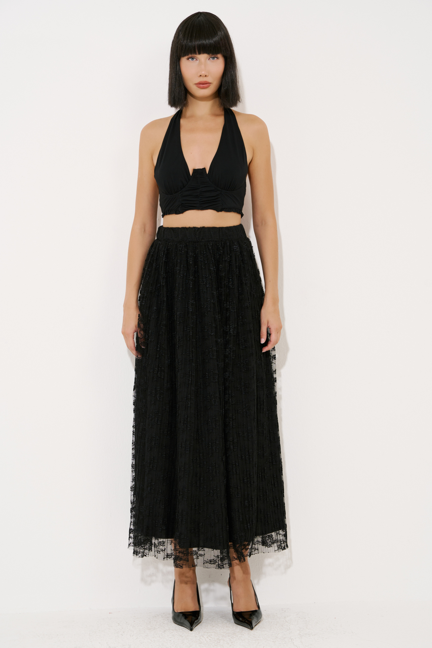 Black Maxi Lace Skirt with Lining