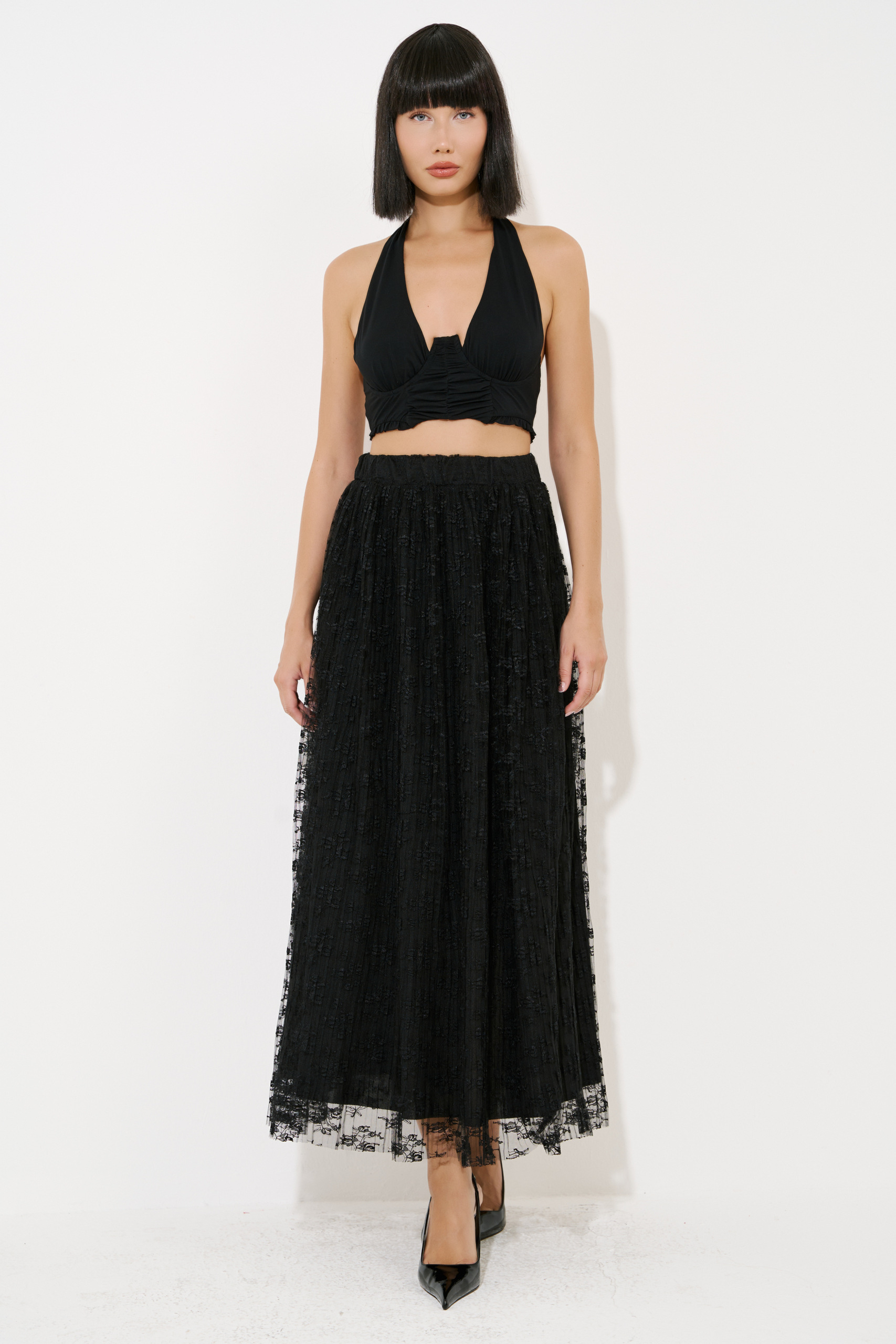 Black Maxi Lace Skirt with Lining